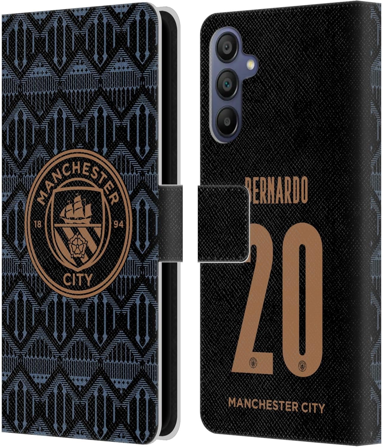 Head Case Designs Officially Licensed Manchester City Man City FC Bernardo Silva 2020/21 Players Away Kit Group 1 Leather Book Wallet Case Cover Compatible with Samsung Galaxy A15