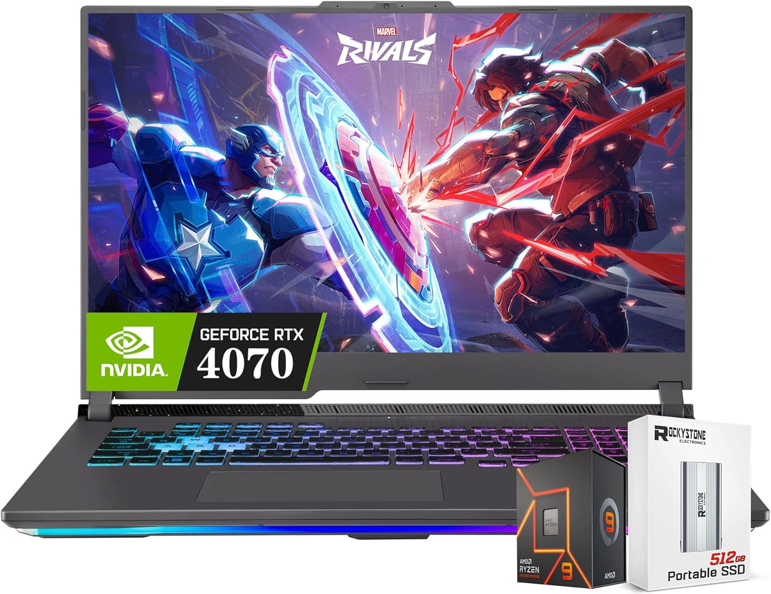 ASUS 2025 ROG Strix G17 17.3″ FHD 144Hz Gaming Laptop, Ryzen 9-7845HX(Beats i9-12900HX), GeForce RTX 4070, 16GB DDR5, 1TB PCIe SSD, RGB KB, Win 11, W/Portable SSD, Gray