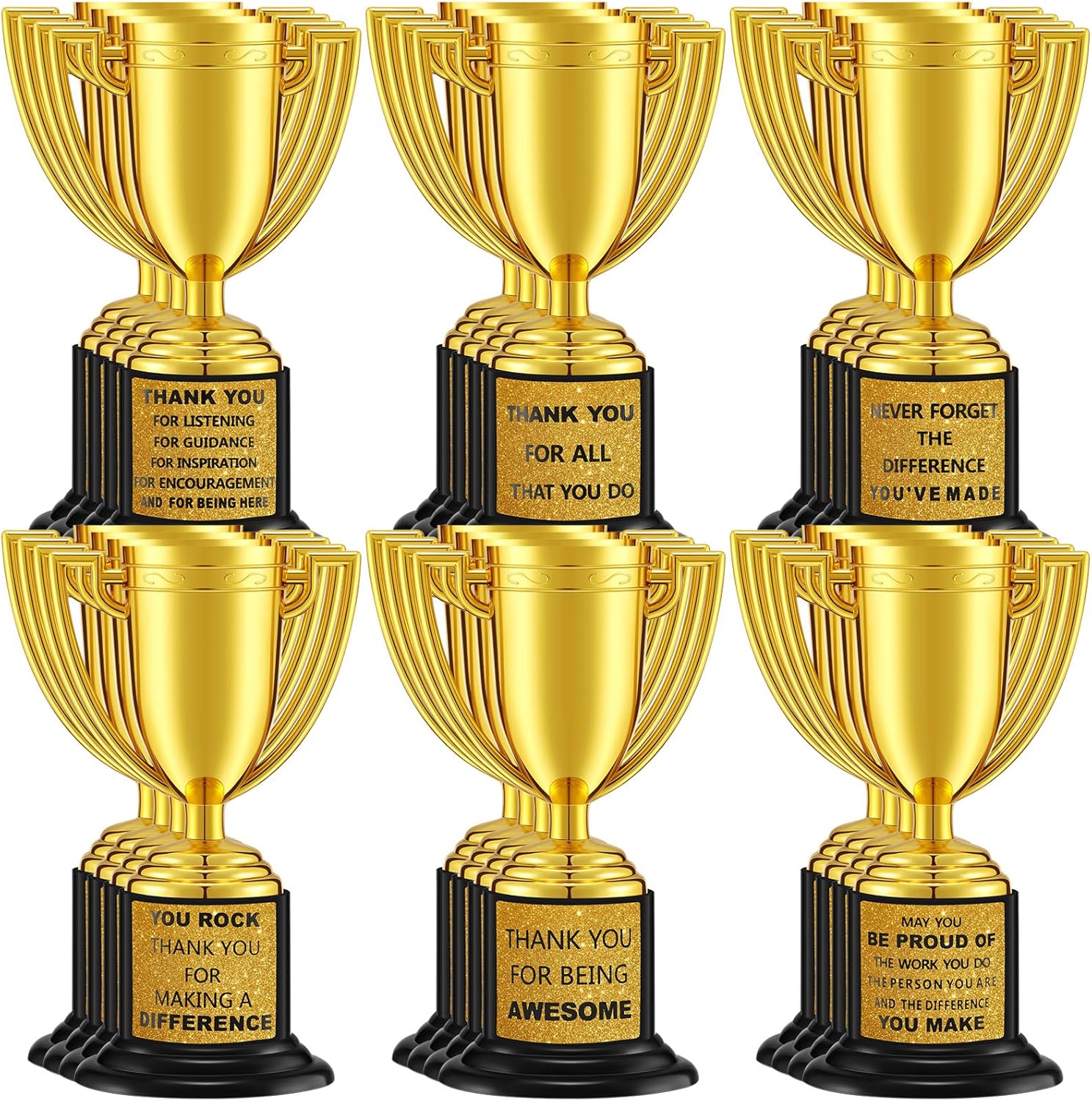 Highergo 24 Pcs Mini Trophies Metal Awards Plastic Gold Trophy Cups Party Favors with Stickers for Kids School Sports Competition Adults Staff Reward Appreciation Gifts