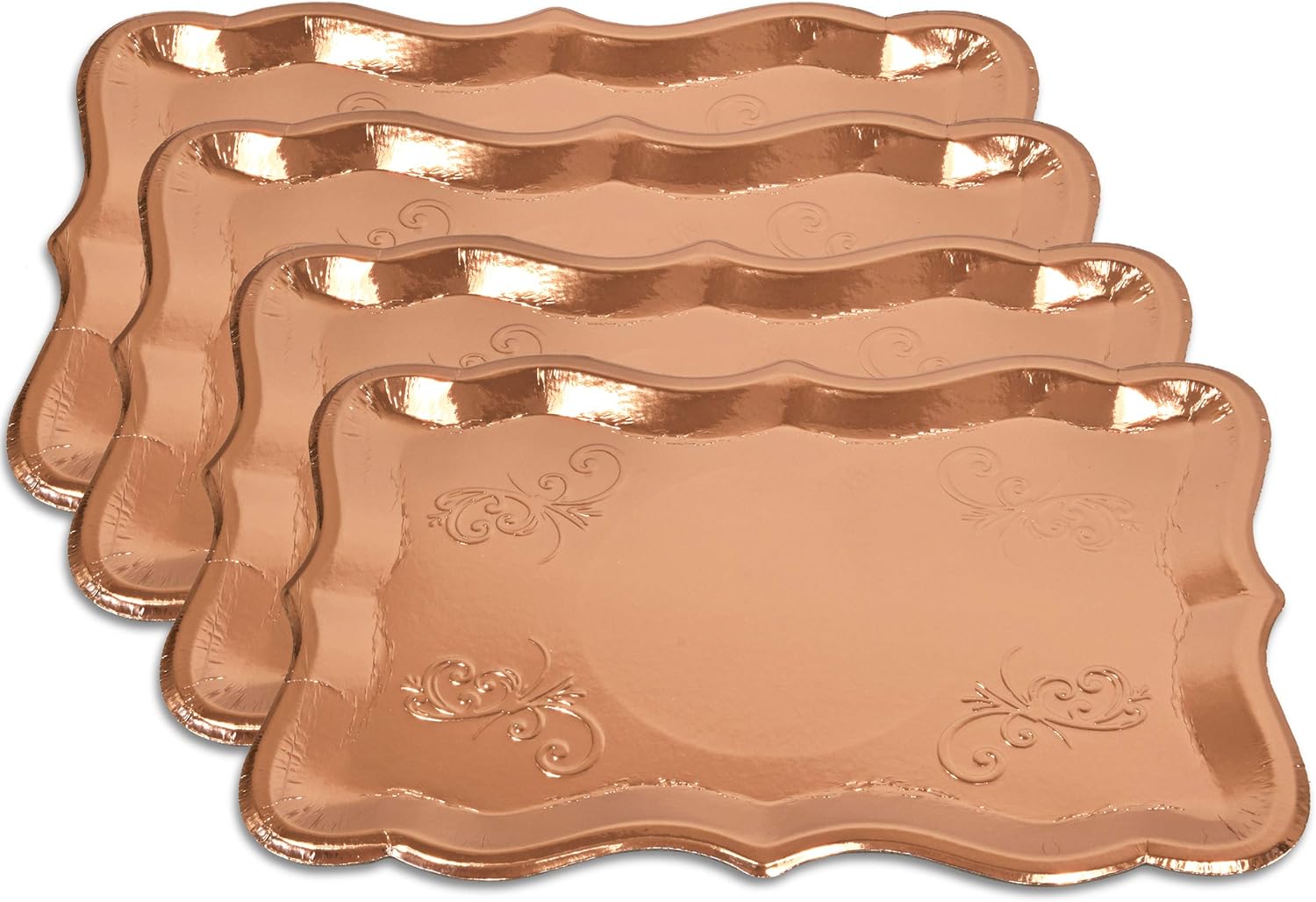 Gift Boutique 10 Rose Gold Rectangle Trays, 9″ x 13″ Heavy Duty Disposable Paper Cardboard for Platters Cupcake Display Birthday Party Dessert Wedding