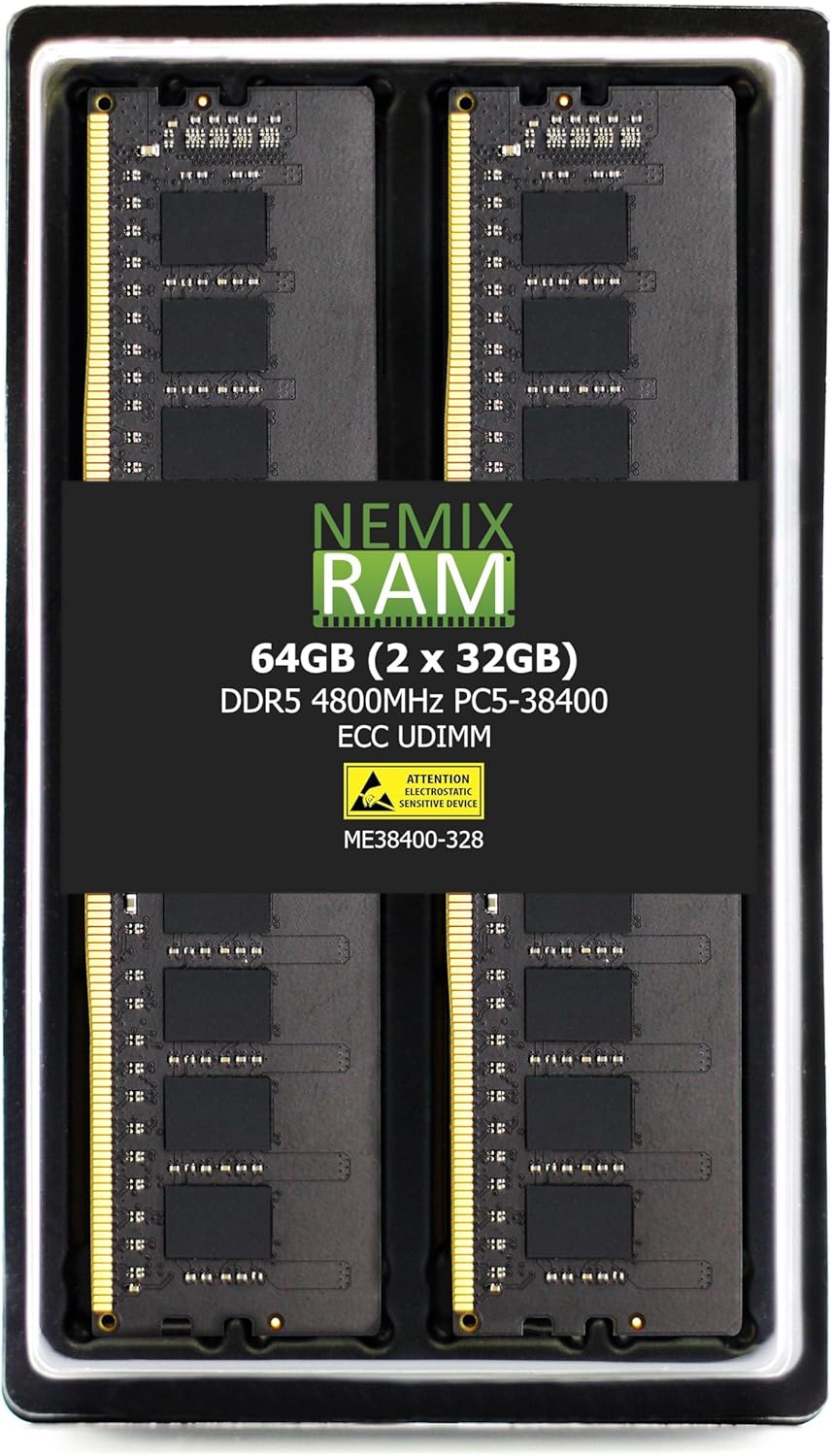 NEMIX RAM 64GB (2X32GB) DDR5 4800MHZ PC5-38400 2Rx8 1.1V 288-PIN ECC Unbuffered UDIMM KIT Compatible with ASUS ProArt X670E-CREATOR WiFi Motherboard