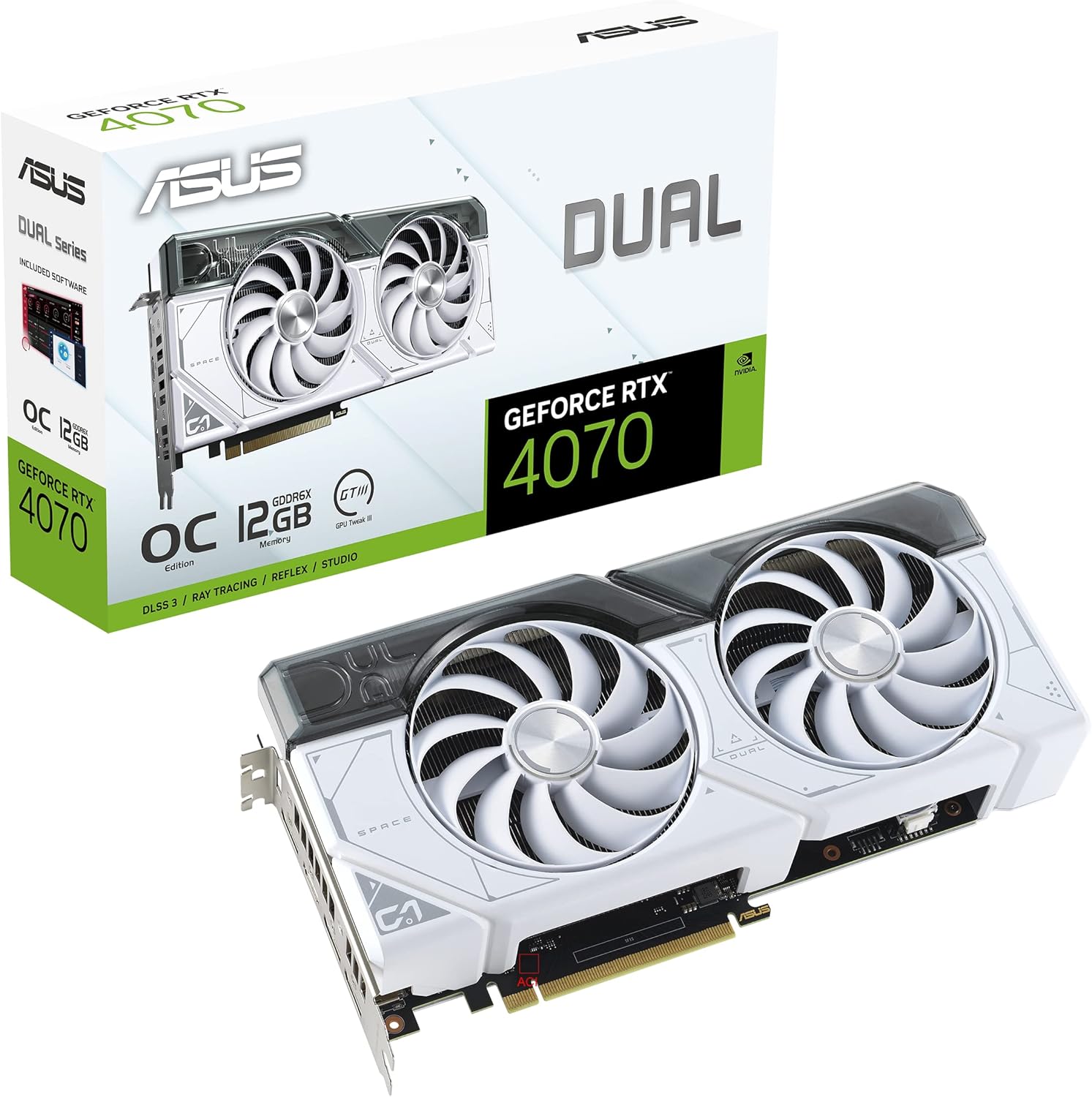 ASUS Dual GeForce RTX 4070 White OC Edition 12GB GDDR6X (PCIe 4.0, 12GB GDDR6X, DLSS 3, HDMI 2.1, DisplayPort 1.4a, 2.56-Slot Design, Axial-tech Fan Design, 0dB Technology, and More) (Renewed)