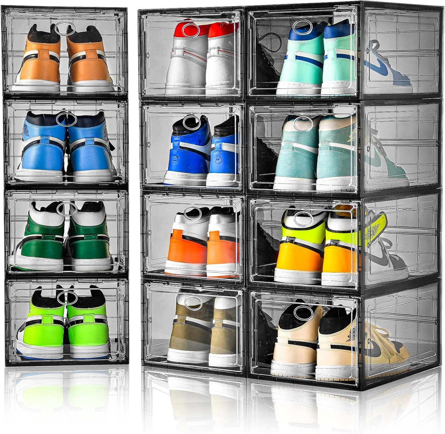 12 Pack Shoe Boxes Stackable,Upgraded Sturdy Shoe Storage Boxes with Clear Magnetic Door,Multifunctional Sneaker Storage, Shoe Box Organizer Fit up to US Size 12 Gray(13.8”x 9.84”x 7.1”)