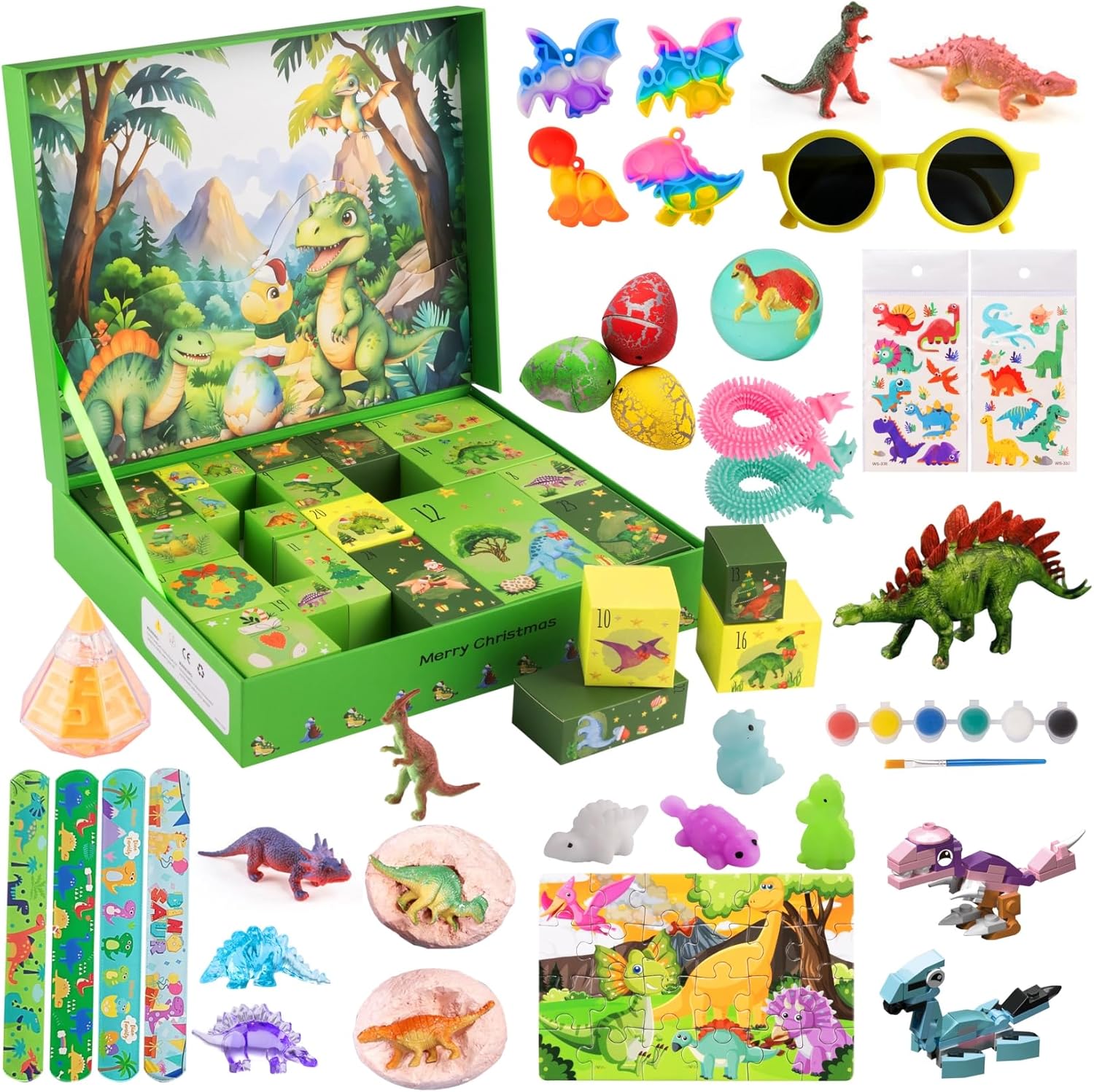 Advent Calendar 2024 for Kids – 24 Days Surprise Christmas Dinosaur Gift Box – Christmas Countdown Boys Girls Advent Calendars – Dinosaur XMAS Gifts Including Dino Excavation Toys, Dino Painting Kit