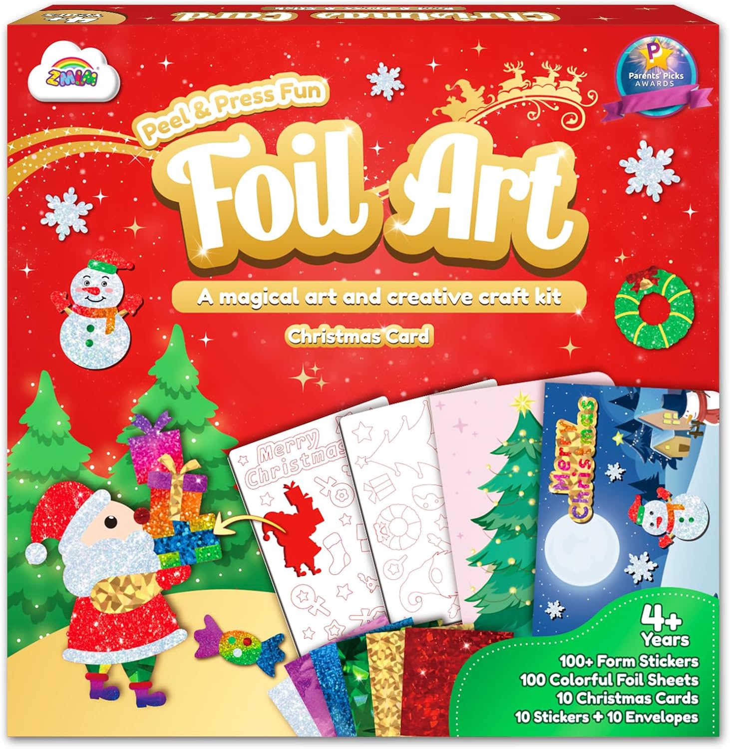 ZMLM Christmas Crafts Games for Kids – Foil Arts Fun Christmas Cards – No Mess Foil Art Creative Activity Kits – Christmas Toys Gifts for 4 5 6 7 8 9 10 Girls Boys – with Envelopes and Stickers