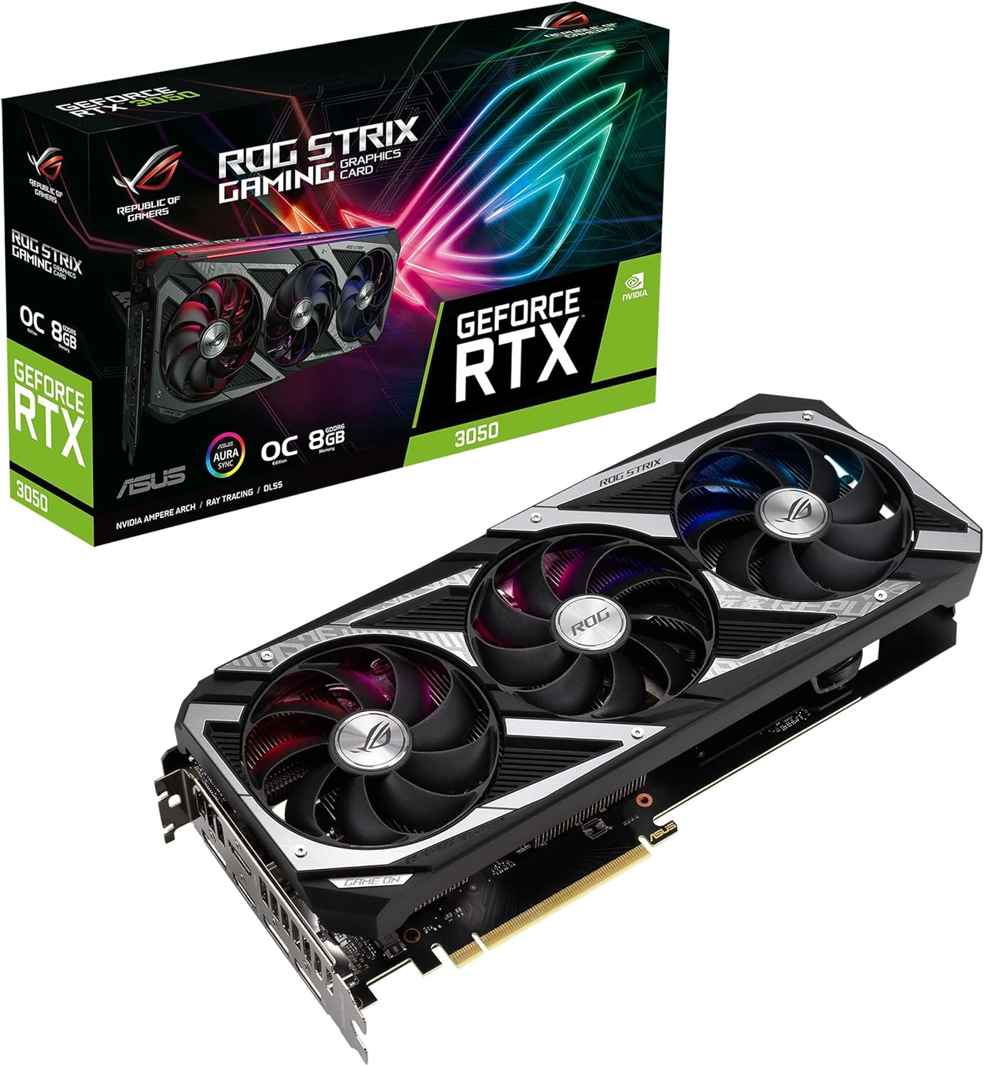 ASUS ROG Strix NVIDIA GeForce RTX 3050 OC Edition Gaming Graphics Card – PCIe 4.0, 8GB GDDR6, HDMI 2.1, DisplayPort 1.4a, Axial-tech Fan Design, 2.7-Slot, Super Alloy Power II, GPU Tweak II