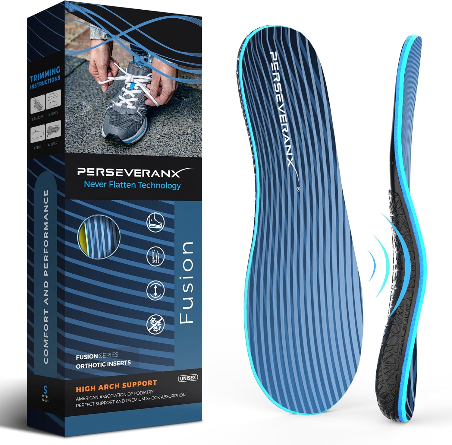 Plantar Fasciitis Insoles, Arch Support Orthotics, Relieve Flat Feet, High Arch, Foot Pain, Duo Layer Technology for Comfort and Performance