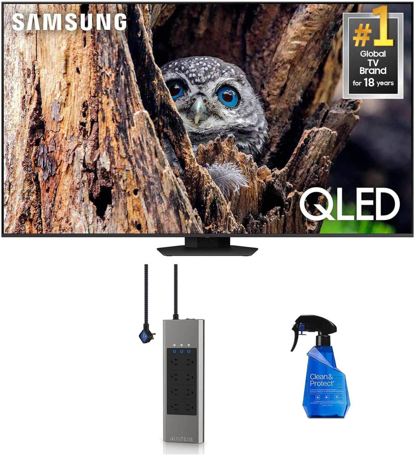 SAMSUNG QN85Q80DAFXZA 85 Inch QLED 4K Quantum HDR Plus Smart TV with an Austere 5S-PS8-US1 V-Series 8-Outlet Power and Austere V-Series-Screen-Cleaner Clean and Protect Screen Cleaner (2024)