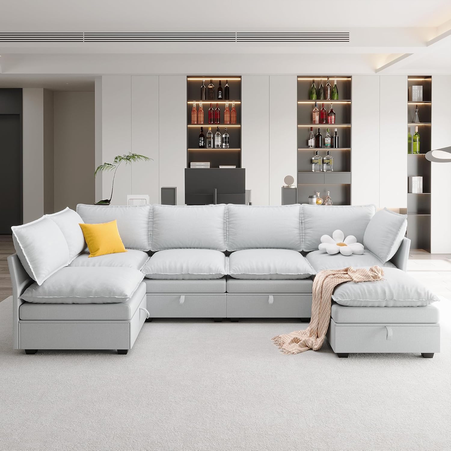 Large Sectional Couches for Living Room, Modular Sectional Sofa Couch Set, Convertible U/L Shaped Sofa Couch with Storage, Cloud Sofas for Living Room(Light Grey)