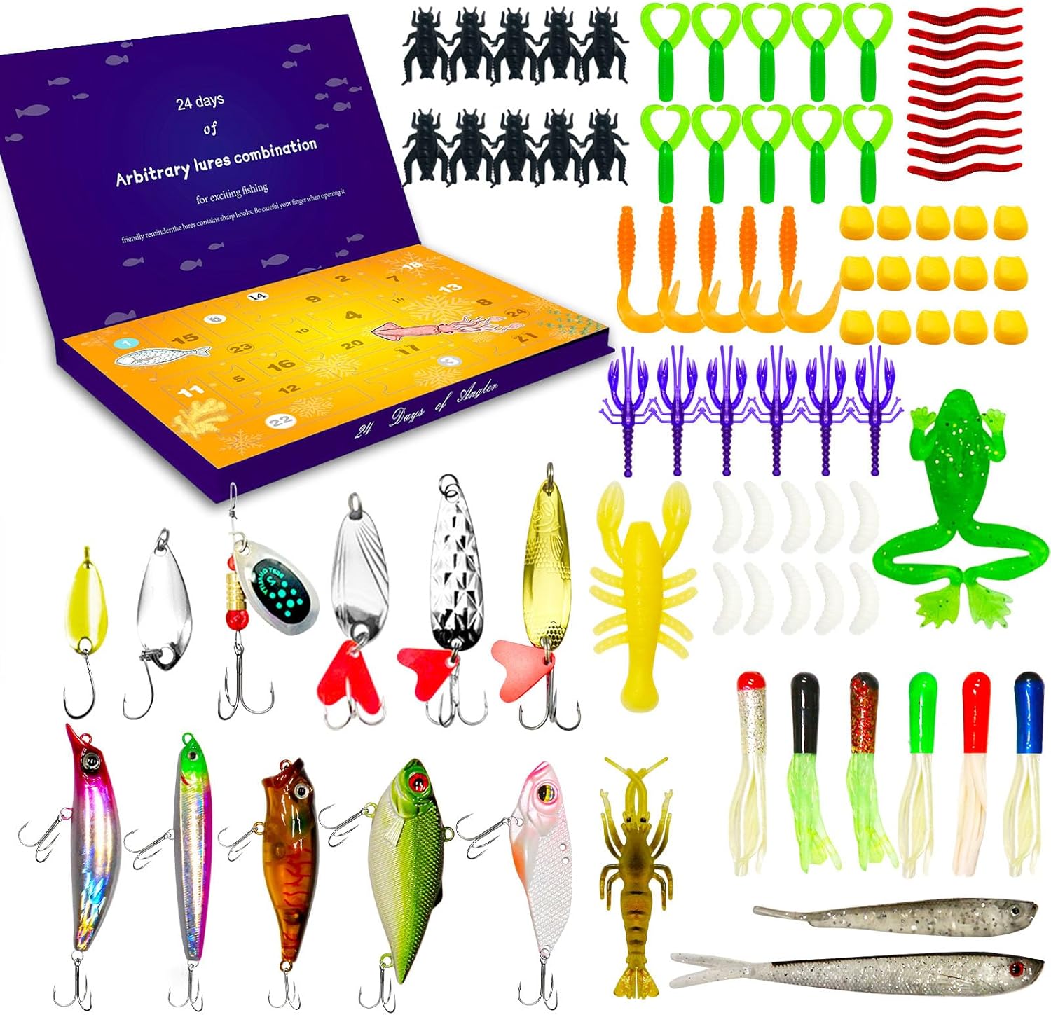 Fishing Advent Calendar 2024 for Christmas Countdown, 88 Pcs Fishing Tackle Advent Calendar Fishing Lures Set – 24 Days Surprise Fishing Gifts for Teen Boys Man Father Boyfriend Brother Christmas Gifts