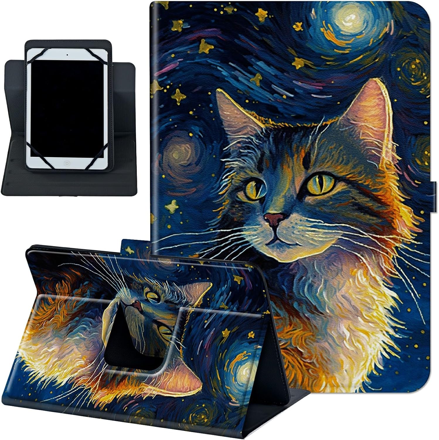 Universal Case for 10.6 inch 11 inch Tablet,Universal Case for 10.6-11 Inch Touchscreen Tablet,Slim PU Leather Stand Folio Shell Cover with 360 Degree Rotatable Kickstand Viewing,Art Watercolor Cat