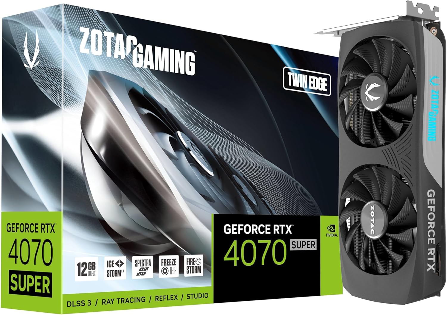 ZOTAC Gaming GeForce RTX 4070 Super Twin Edge DLSS 3 12GB GDDR6X 192-bit 21 Gbps PCIE 4.0 Compact Gaming Graphics Card, IceStorm 2.0 Advanced Cooling, Spectra RGB Lighting, ZT-D40720E-10M