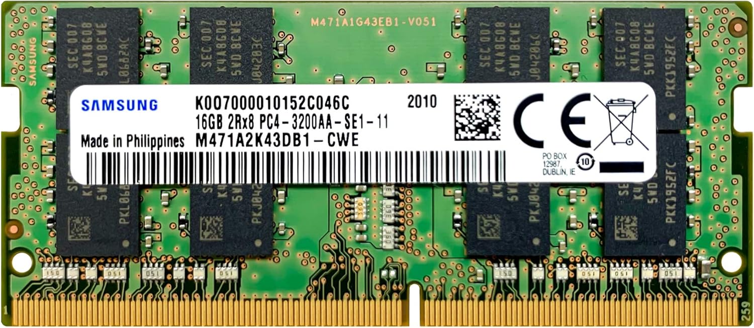 Samsung 16GB DDR4 3200MHz SODIMM PC4-25600 CL22 2Rx8 1.2V 260-Pin SO-DIMM Laptop Notebook RAM Memory Module M471A2K43DB1-CWE