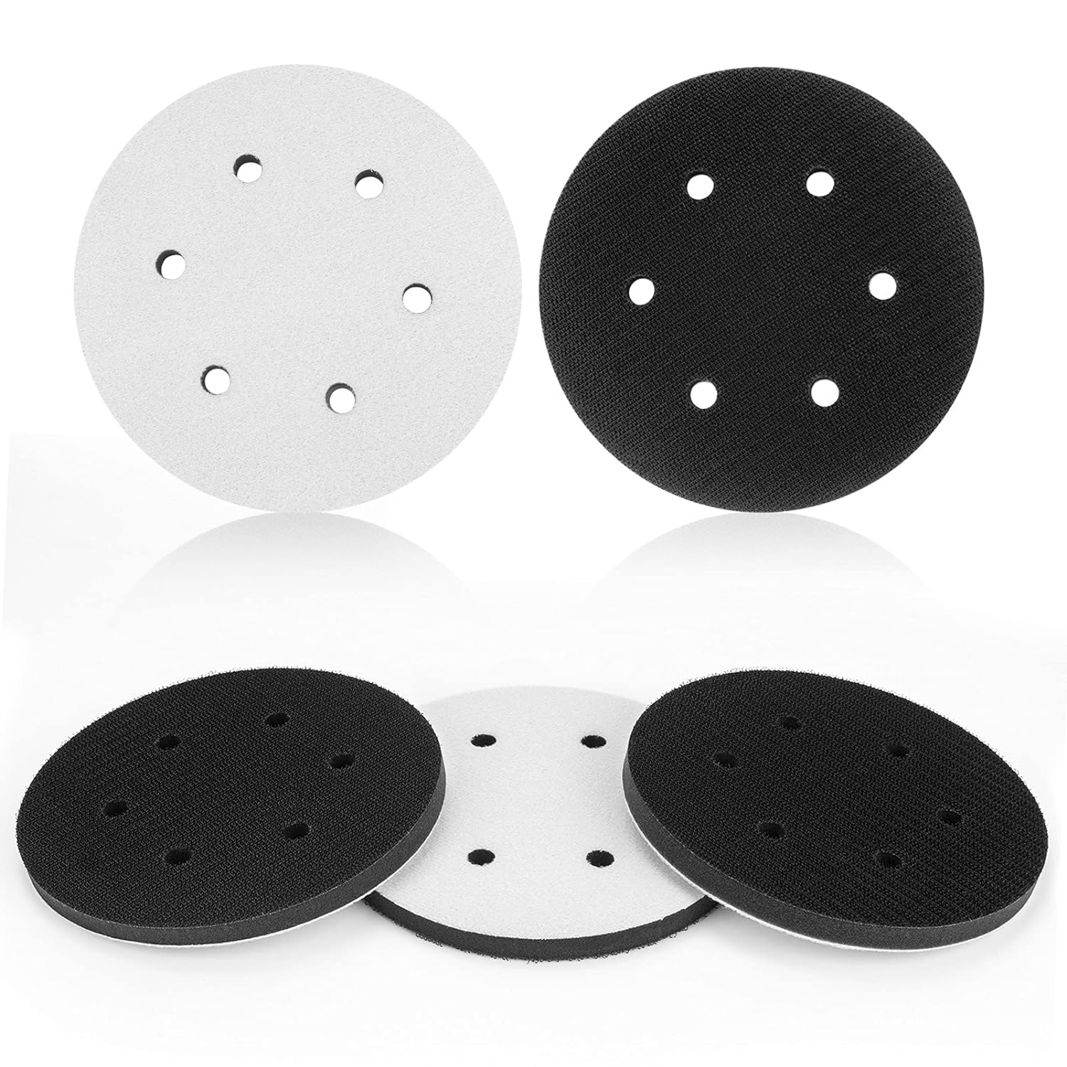 5 Pack 6 Inch 6 Hole Hook and Loop Soft Density Interface Buffer Pad 6″ Sponge Cushion Buffing Backing Pads