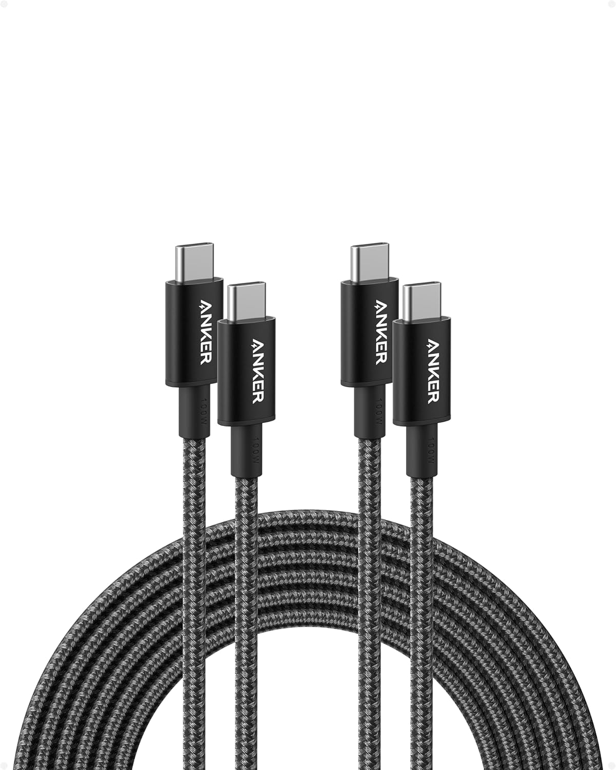 Anker USB C to USB C Cable (10FT, 2Pack), Type C 100W Charger Cord Fast Charging for iPhone 16 Series,MacBook Pro 2020,Pixel and More(USB 2.0,Black)