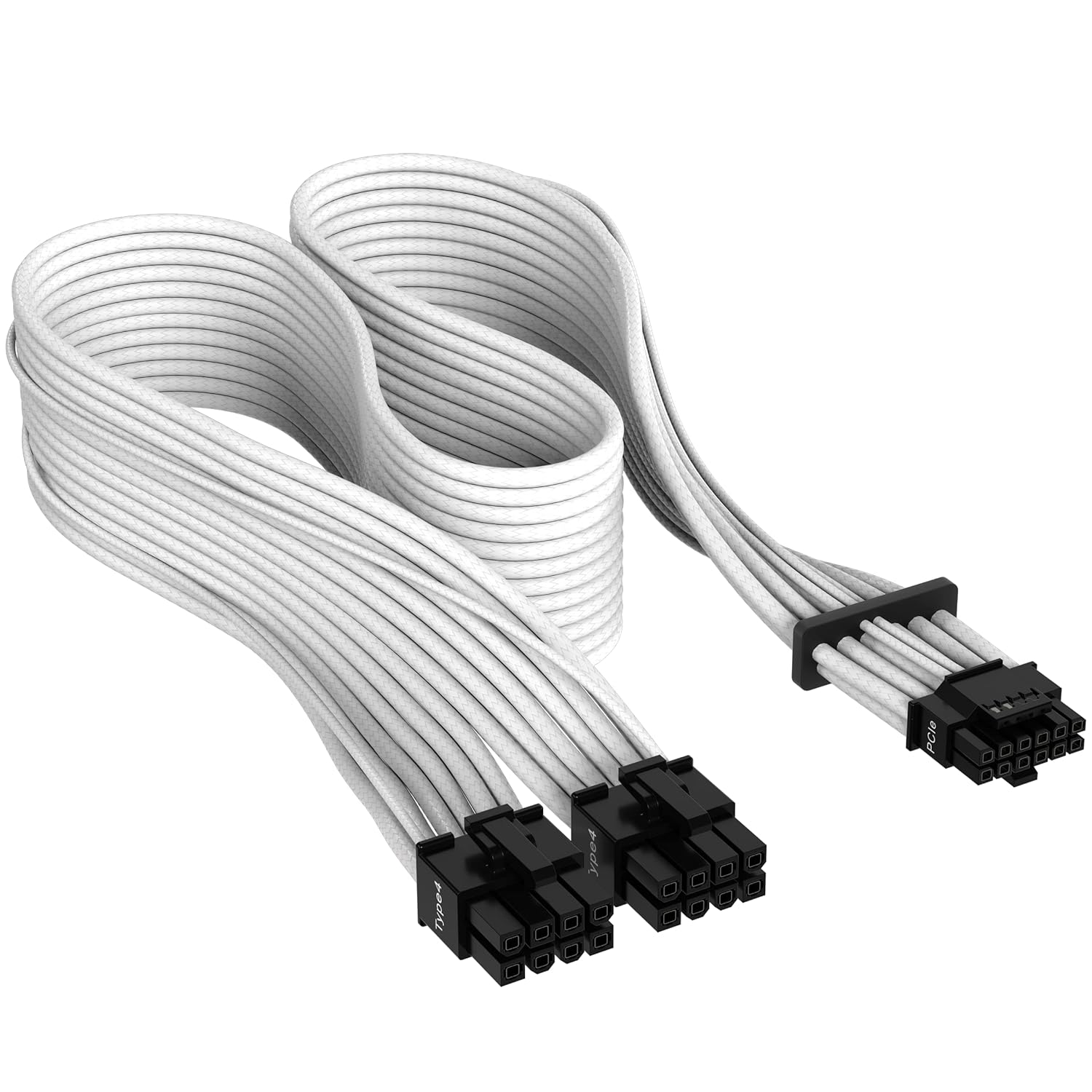 Corsair Premium 600W PCIe 5.0 / Gen 5 12VHPWR PSU Cable – Fits Type-4 PSUs via Dual 8-pin PCIe – 12+4pin Connector – Mesh Paracord Sleeving – White