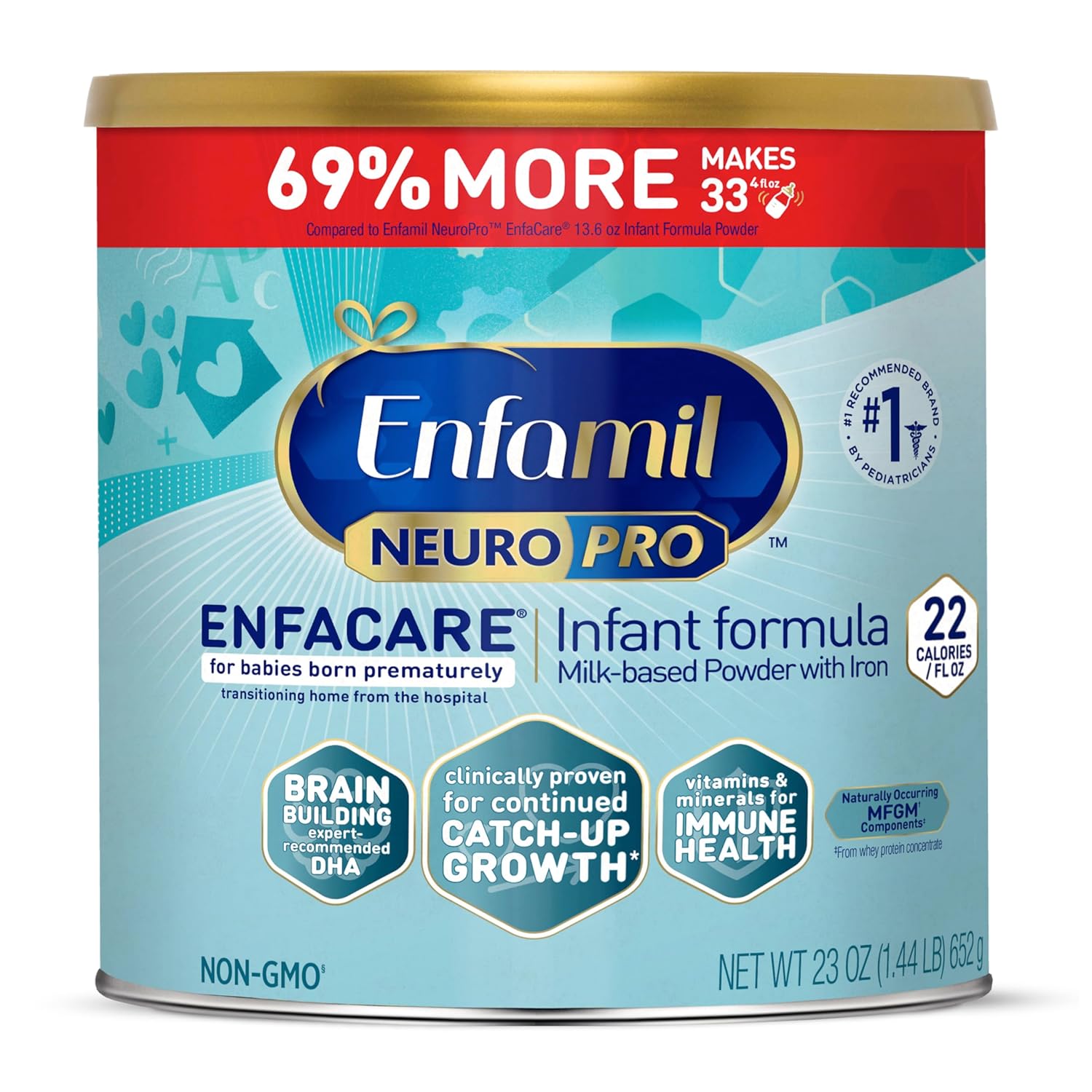 Enfamil NeuroPro EnfaCare High Calorie Premature Baby Formula, Milk-Based with Iron, Brain-Building DHA, Vitamins & Minerals for Immune Support, easy-to-digest proteins, Baby Milk, 23 Oz Can