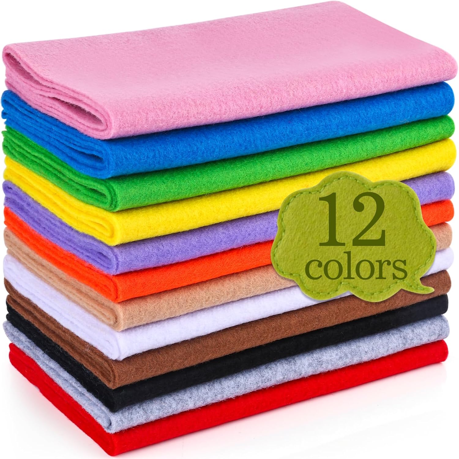 XSEINO 12 Rolls 8″x35″(20.5x90cm) 1.4mm Thick Soft Felt Fabric Sheet 12 Assorted Colors Felt Pack for DIY Craft Sewing Squares Nonwoven Patchwork