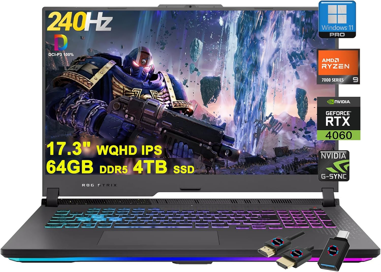 ASUS ROG Strix G17 G713 Gaming Laptop | 17.3″ WQHD IPS 240Hz G-Sync | AMD 12-Core Ryzen 9 7845HX >i9-12900H | 64GB DDR5 4TB SSD | GeForce RTX 4060 8GB | USB-C RGB Backlit Win11Pro w/DLCA Accessory