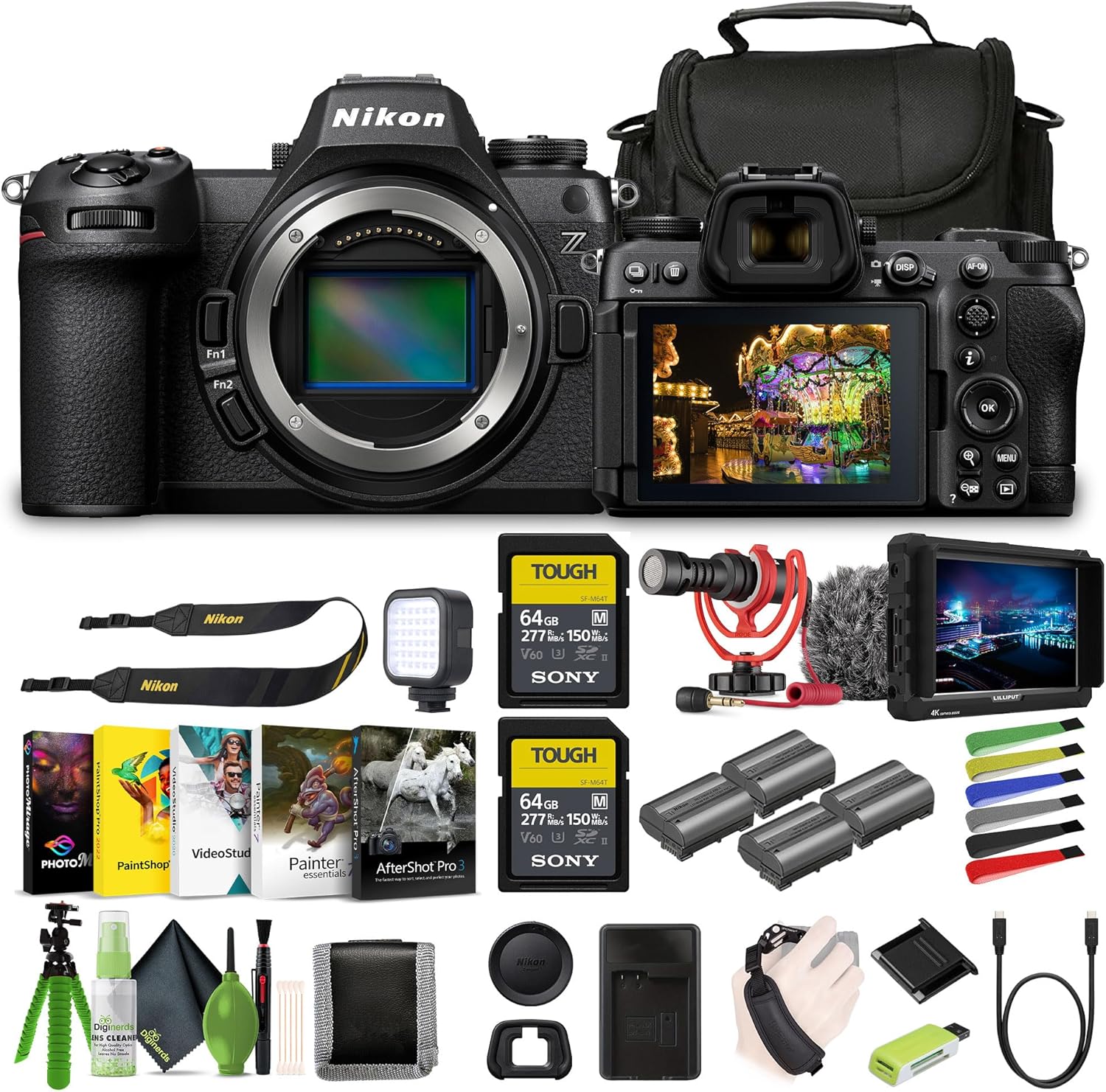 Nikon Z6 III FX-Format Mirrorless Camera + 3X EN-EL15C Battery + 2X 64GB SF-M Tough Memory Card + 12 Inch Flex Tripod + Photo Editing Software + Mic + Wire Straps + External Monitor + More (Renewed)