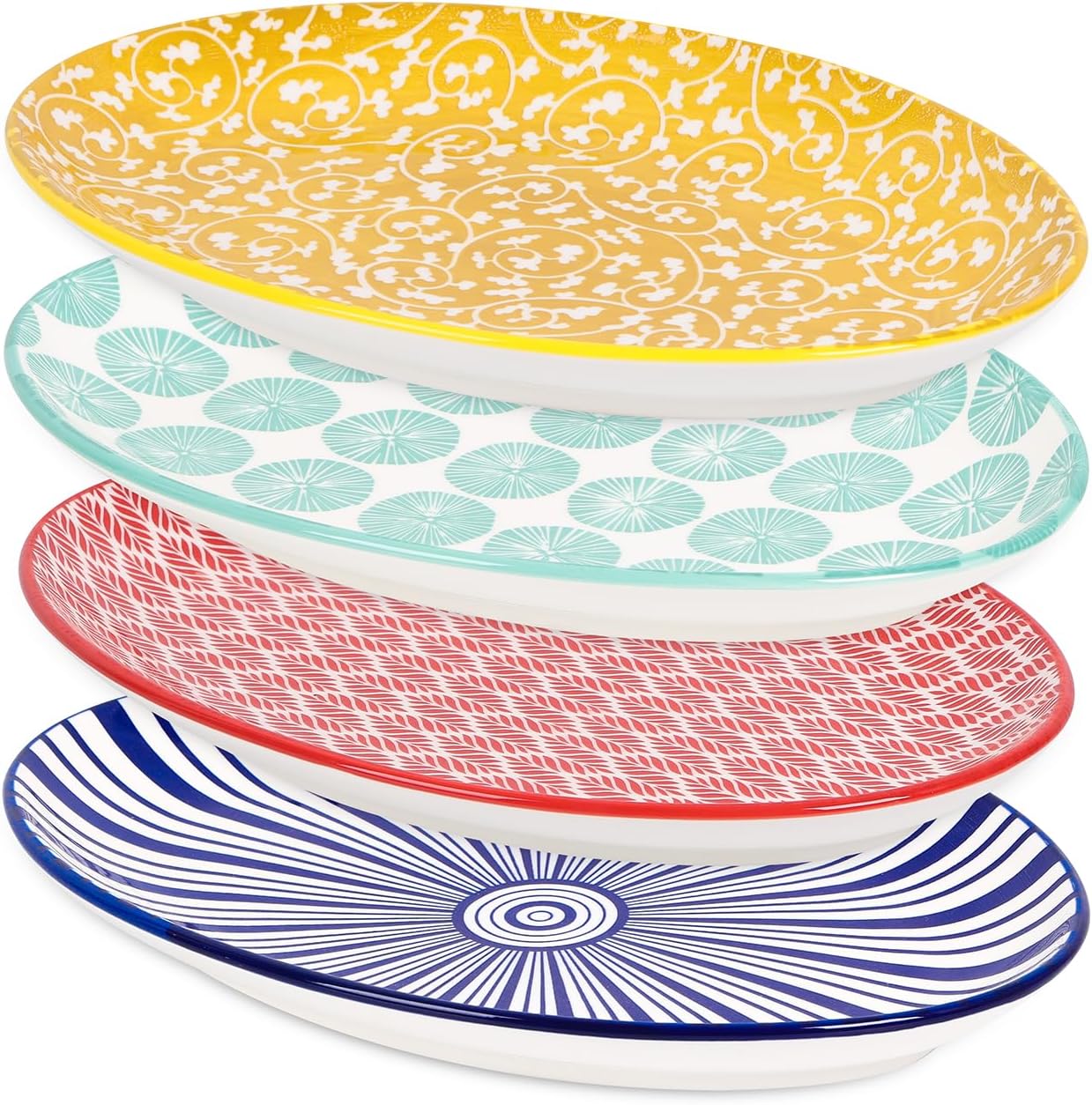 Selamica Serving Platters Ceramic, 12 Inch Serving Dishes for Party Entertaining, Oval Serving Plates for Sandwich, Appetizer, Fruit, Microwave Dishwasher Safe, Set of 4, Assorted Colors