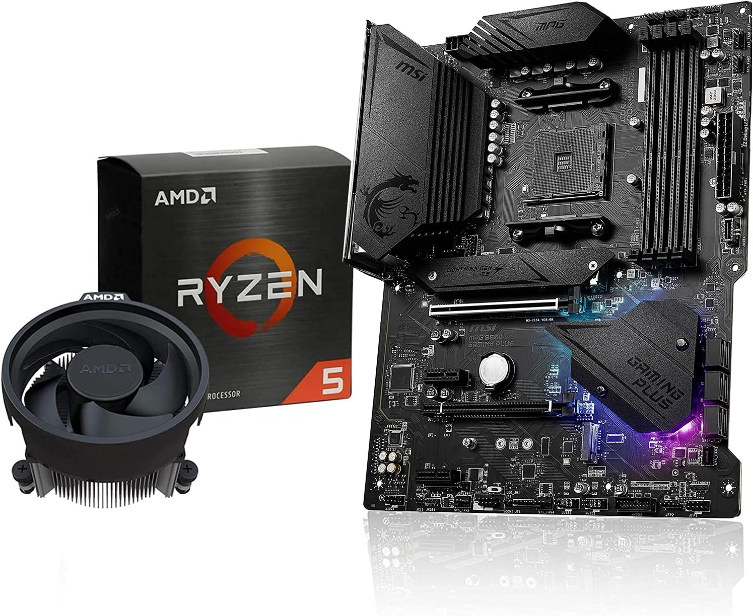 INLAND Micro Center AMD Ryzen 5 5600X Desktop Processor 6-core Up to 4.6GHz Unlocked with Wraith Stealth Cooler Bundle | MSI MPG B550 Gaming Plus ATX Gaming Motherboard (AMD AM4, DDR4, PCIe 4.0, M.2)