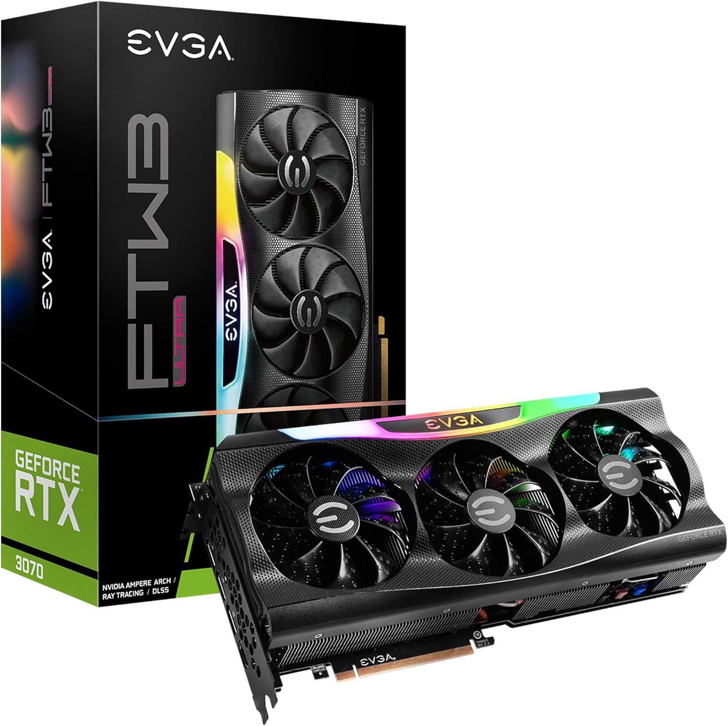 EVGA GeForce RTX 3070 FTW3 Ultra Gaming, 08G-P5-3767-KL, 8GB GDDR6, iCX3 Technology, ARGB LED, Metal Backplate, LHR (Renewed)