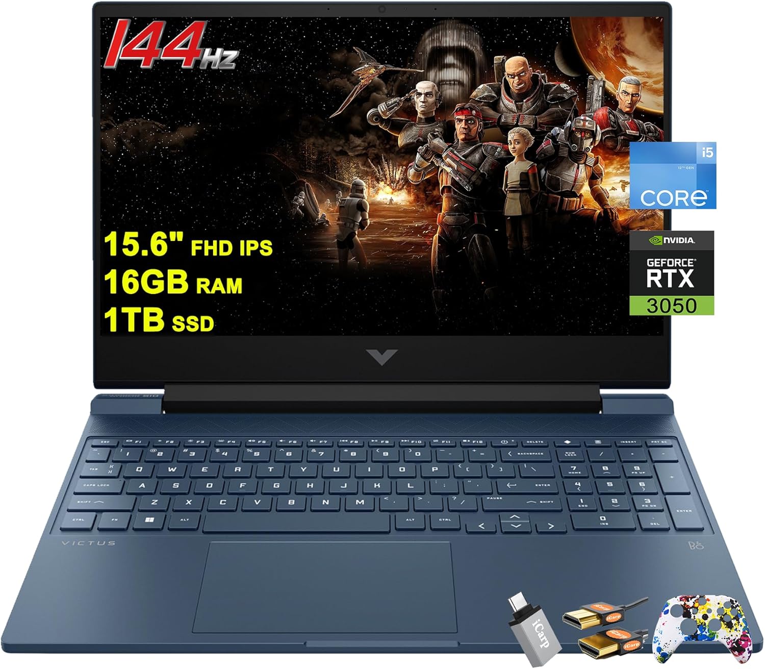 HP Victus 15 Gaming Laptop 15.6” FHD IPS Anti-Glare 144Hz Intel 8-core i5-12450H (Beat i7-11800H) 16GB RAM 1TB SSD GeForce RTX 3050 Backlit B&O Fast Charging Win11 w/ICP Accessory