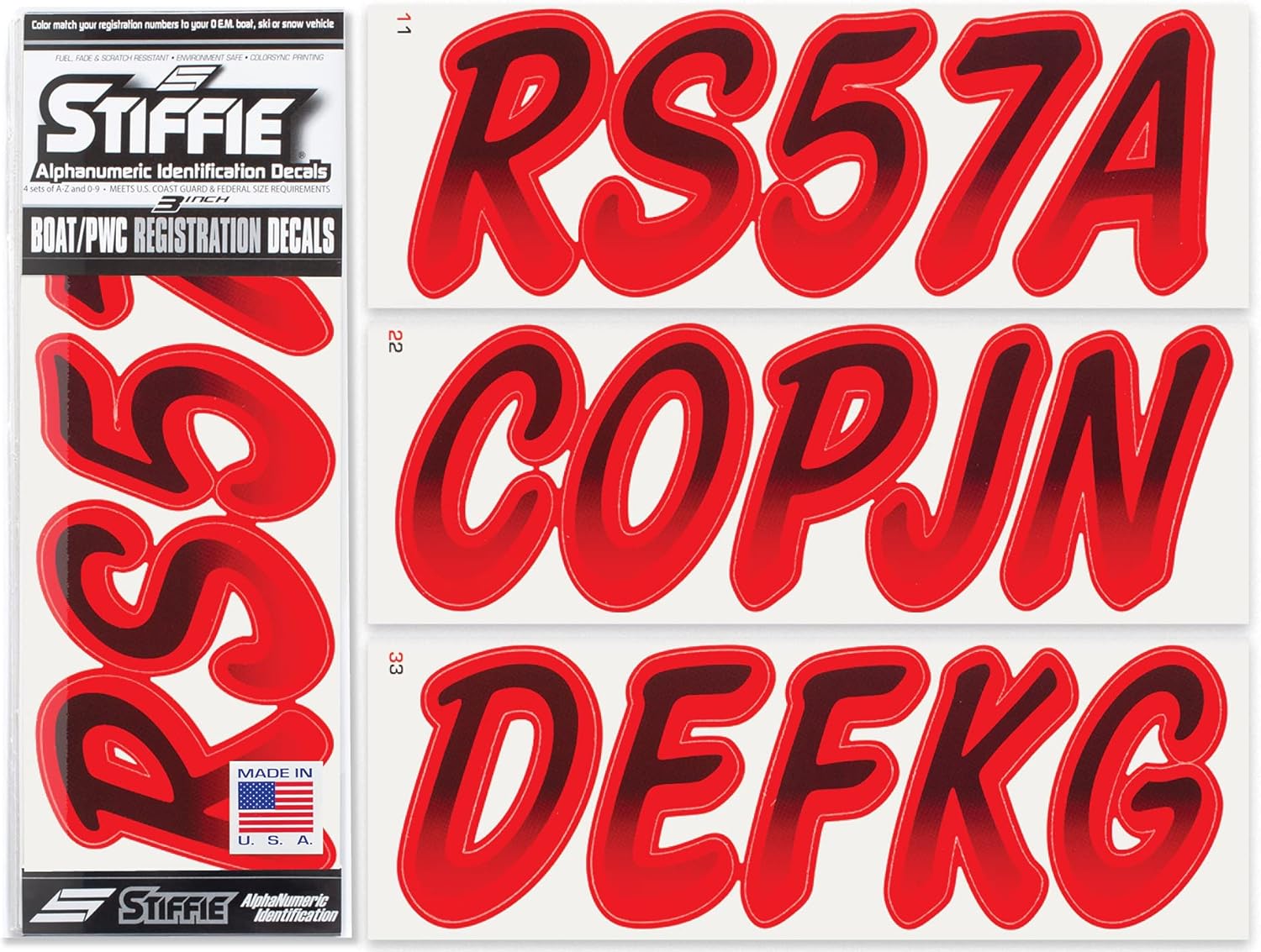 STIFFIE Whipline Black/Red 3″ Boat & PWC Registration Decals • Numbers Letters Stickers