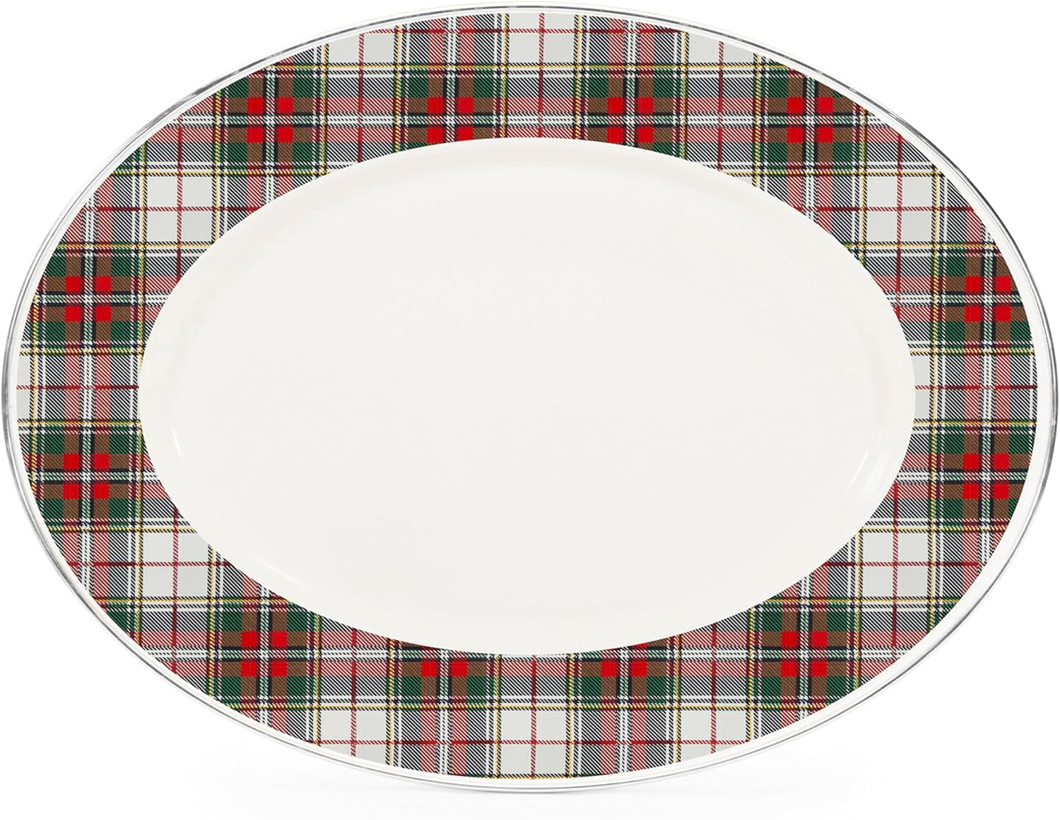 Golden Rabbit Enamelware – 12 x 16 Oval Platter (Highland Plaid)