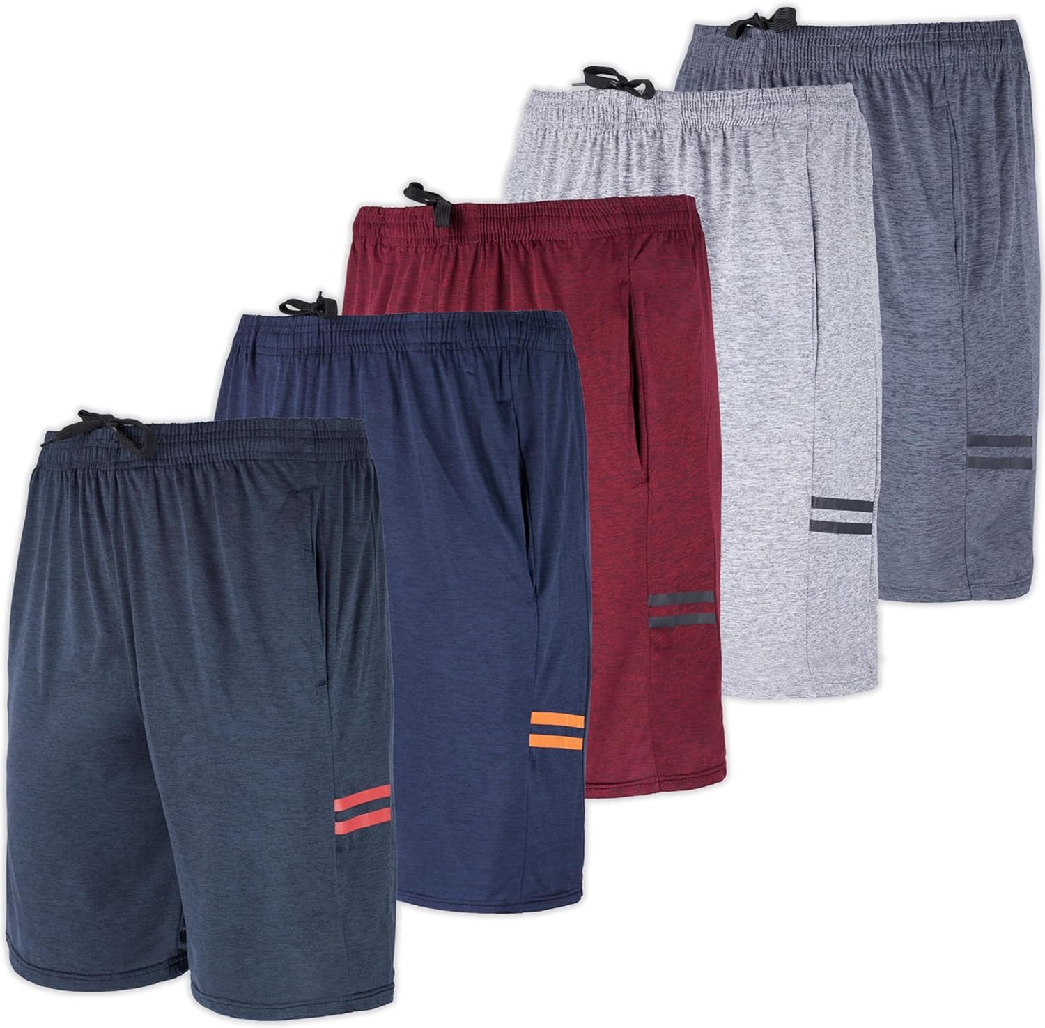 Real Essentials 5 Pack: Men’s Dry-Fit Sweat Resistant Active Athletic Performance Shorts