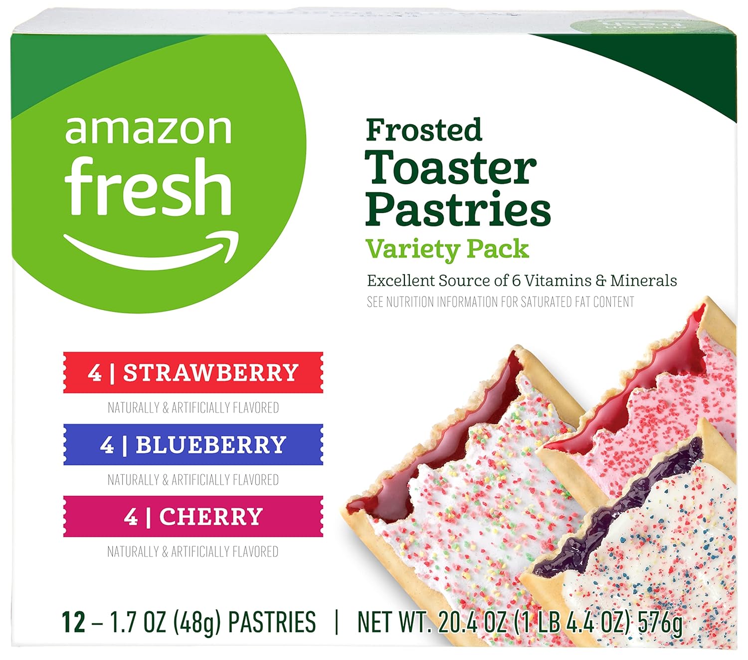 Amazon Fresh – Toaster Pastries Variety Pack (Strawberry, Blueberry, Cherry), 12ct