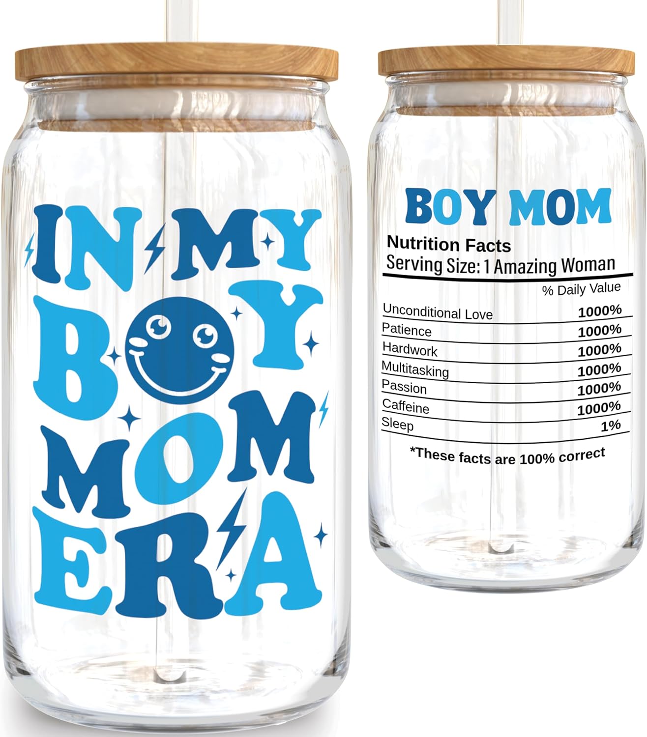 KLUBI In My Boy Mom Era Cup 16oz Glass – Boy Mom Gifts for Women Christmas Boy Mom Gifts for New Mom Boy Mama Gifts Boy Mom Coffee Mug Gift for New Mom of Baby Boy Baby Shower Gifts for Mom To Be