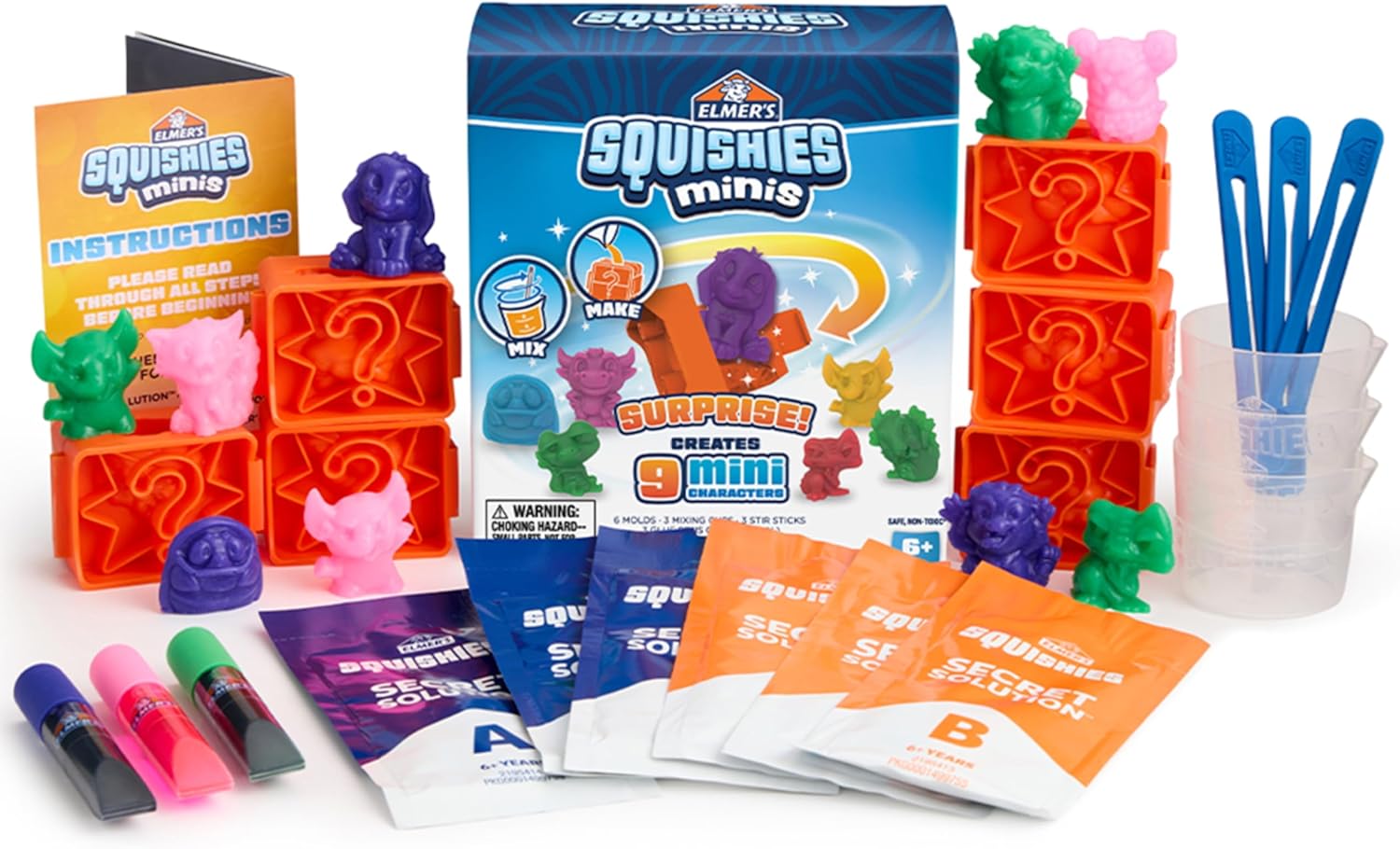 Elmer’s Squishies Minis, Make Your Own Squishies Kit, Creates 9 Characters