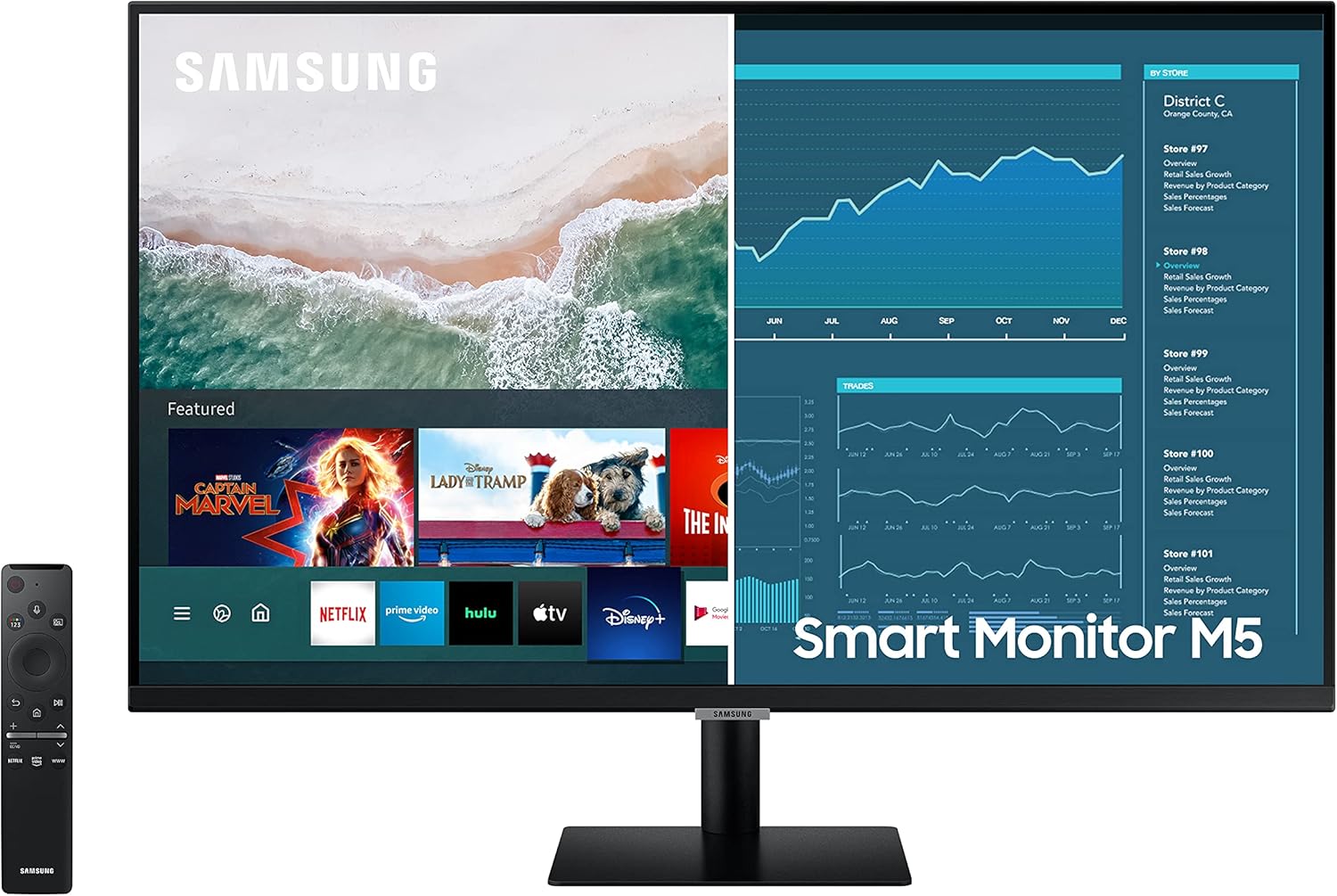 SAMSUNG 32-inch M5 Smart Monitor with Mobile Connectivity, FHD, Remote Access, Office 365 (LS32AM500NNXZA), Black (Renewed)