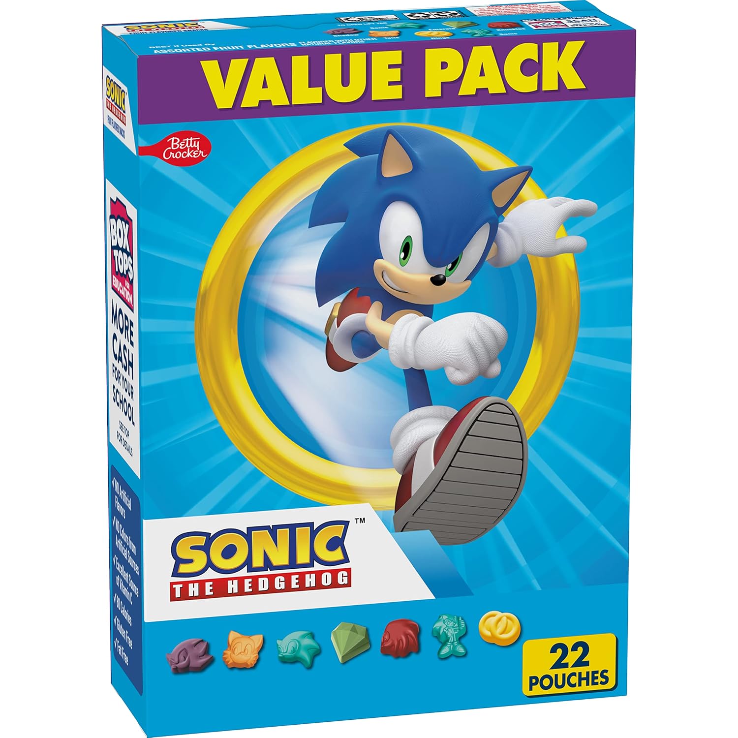 Sonic The Hedgehog Fruit Flavored Snacks, Treat Pouches, Gluten Free Snack, Value Pack, 22 Ct, 17.6 oz