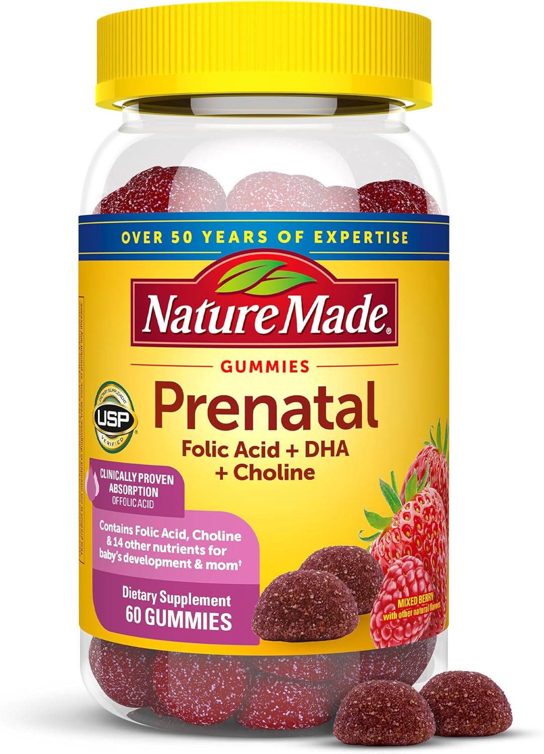 Nature Made Prenatal Gummies with DHA and Folic Acid, Prenatal Vitamin and Mineral Supplement for Daily Nutritional Support, 60 Gummies, 30 Day Supply