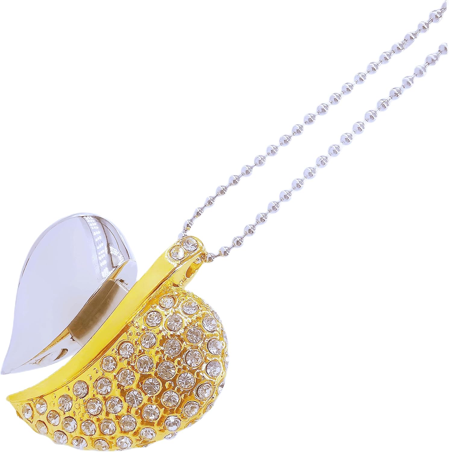 64GB Rhinestone Diamond Metal Heart USB Flash Drive,Jewelry Bling Shiny Crystal Pendant with Necklace