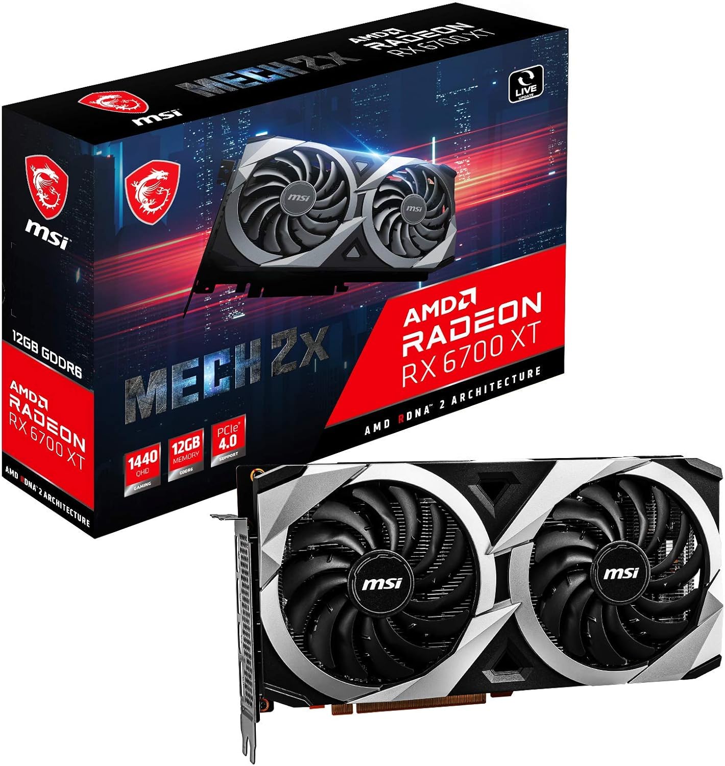 MSI Gaming Radeon RX 6700 XT 192-bit 12GB GDDR6 DP/HDMI Dual Torx 3.0 Fans FreeSync DirectX 12 VR Ready Graphics Card (RX 6700 XT MECH 2X 12G)