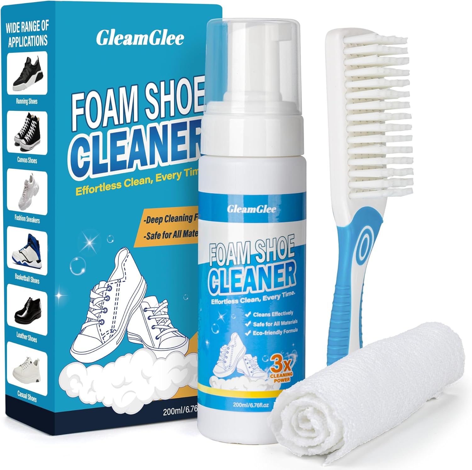 Shoe Cleaner, 6.76 Oz Premium White Shoe Cleaner with Shoe Brush & Towel, White Sneaker Cleaner Work on Leather, Knit, Canvas, Suede, PU