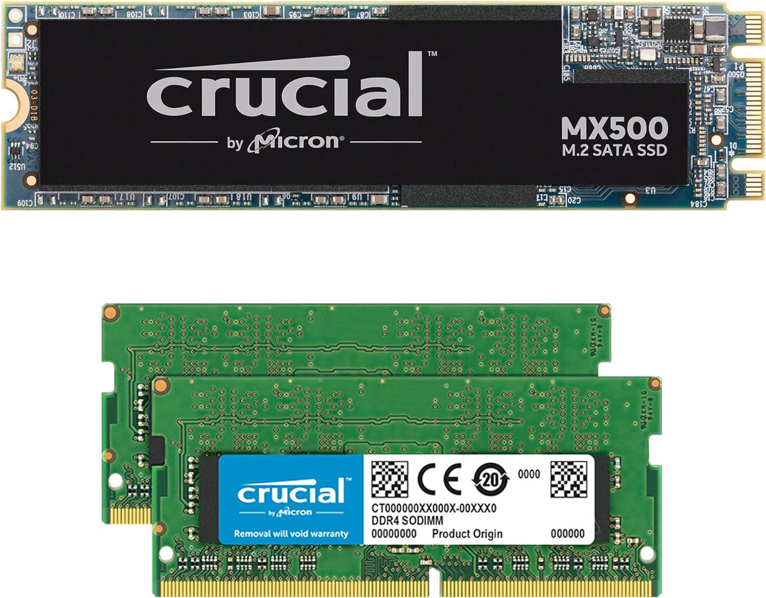 Crucial MX500 1TB M.2 SATA 6Gb SSD CT1000MX500SSD4 Bundle with 32GB (2 x 16GB) DDR4 PC4-21300 2666MHz Memory Kit CT2K16G48FD8266 Compatible with Laptops and Notebooks