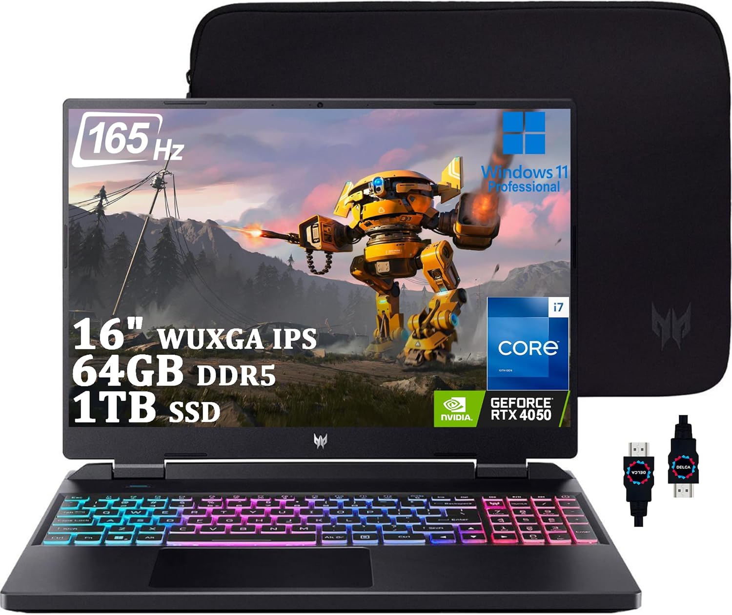 acer Predator Helios Neo 16 Gaming Laptop I 16″” WUXGA IPS 165Hz I Intel 16-Core i7-13700HX I 64GB DDR5 1TB SSD I GeForce RTX 4050 6GB I RGB Backlit Thunderbolt4 AX1650 Win11 Pro + HDMI Cable, Black