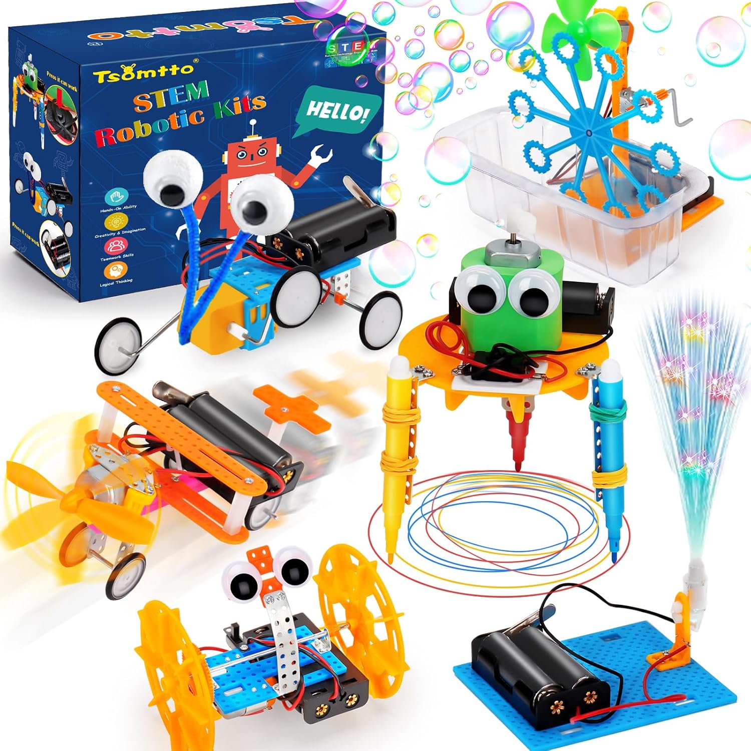 STEM Robotics Kit 6 Set Science Experiments Project Activities for Kids 6-8 8-12 Engineering Building Toy Electronic Motor Robot Craft for Boy 5 6 7 8 9 10 12+ Year Old Girl Gift Summer Outdoor Toy