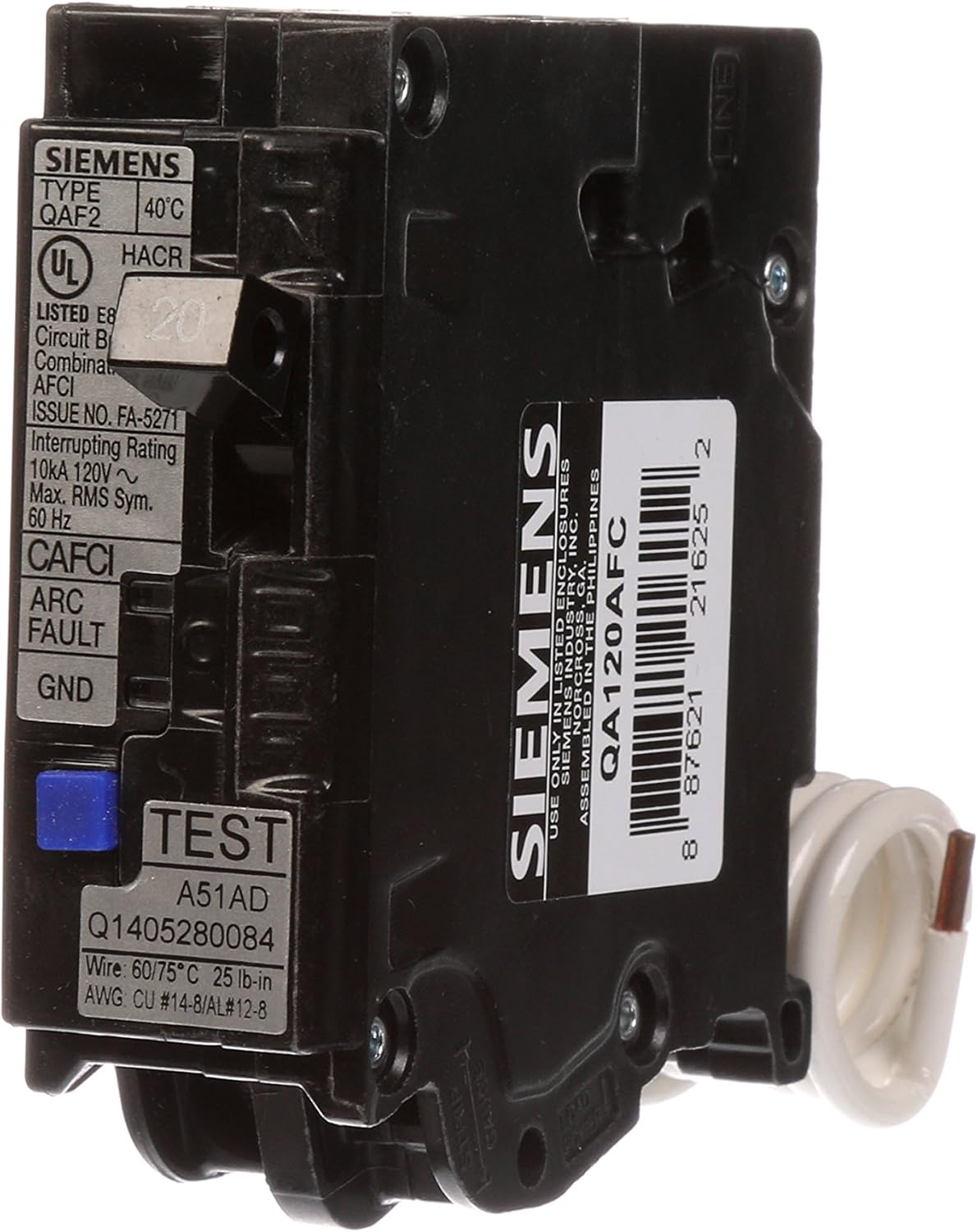 Siemens QA120AFC 20-Amp Single Pole 120-volt Plug-On Combination AFCI Breaker