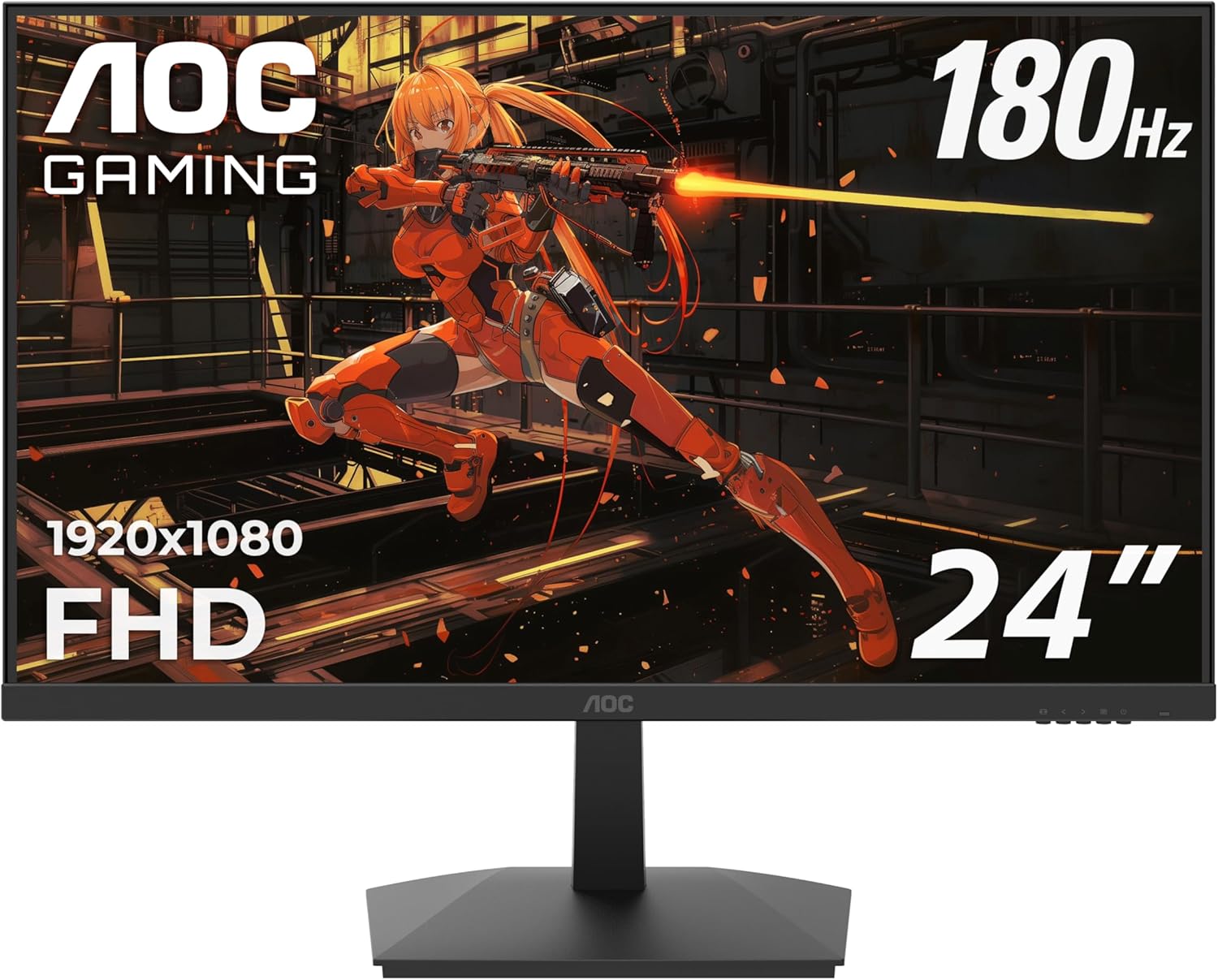 AOC 24G15N 24″ Gaming Monitor, Full HD 1920×1080, 180Hz 1ms, 1x HDMI 2.0, 1x Display Port, Adaptive-Sync, 3-Sided Frameless, HDR Ready, Console Gaming Ready, 3-Year Zero-Bright-Dot