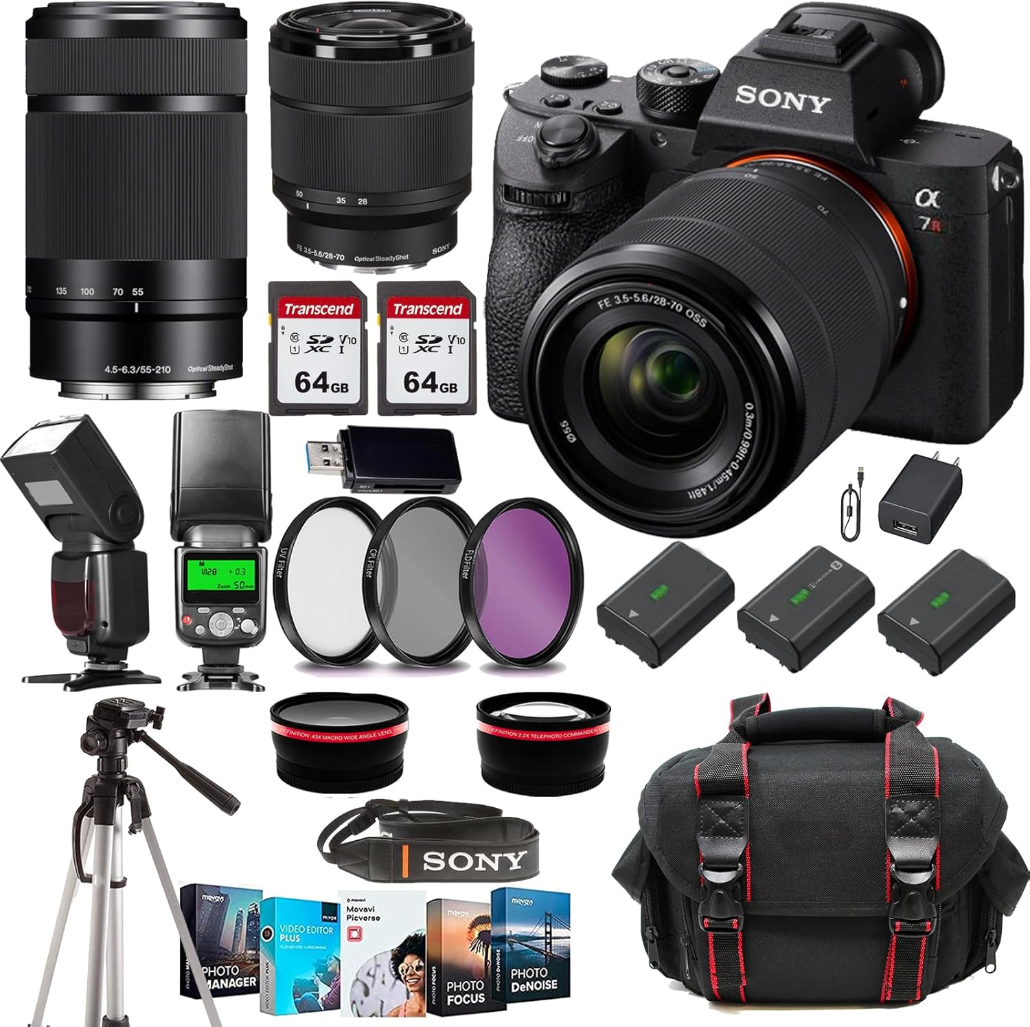 Sony a7R IVA Mirrorless Camera (ILCE7RM4A/B) FE 28-70mm f/3.5-5.6 OSS Lens E 55-210mm f/4.5-6.3 OSS Lens Case+128 GIG Memory Cards+TTL Flash+Tripod(20PC) Bundle (Renewed)