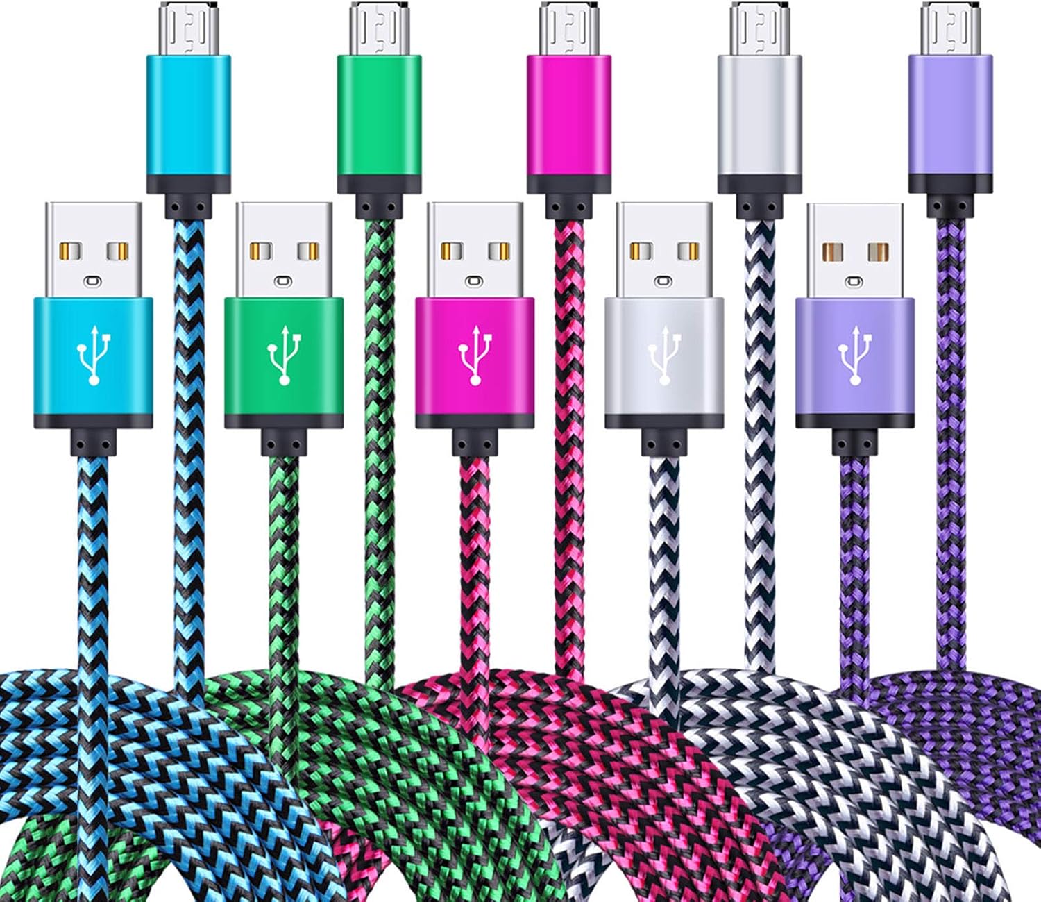 FiveBox Micro USB Charger Cable, 5-Pack 6ft Micro USB Cable Cord Braided Fast Charging Phone Charger for Samsung Galaxy J3 J7 S6 S7 Edge, Tablet, LG stylo 2/3 LG G3 G4 K30 K20 Plus, Old Kindle 7 8 10