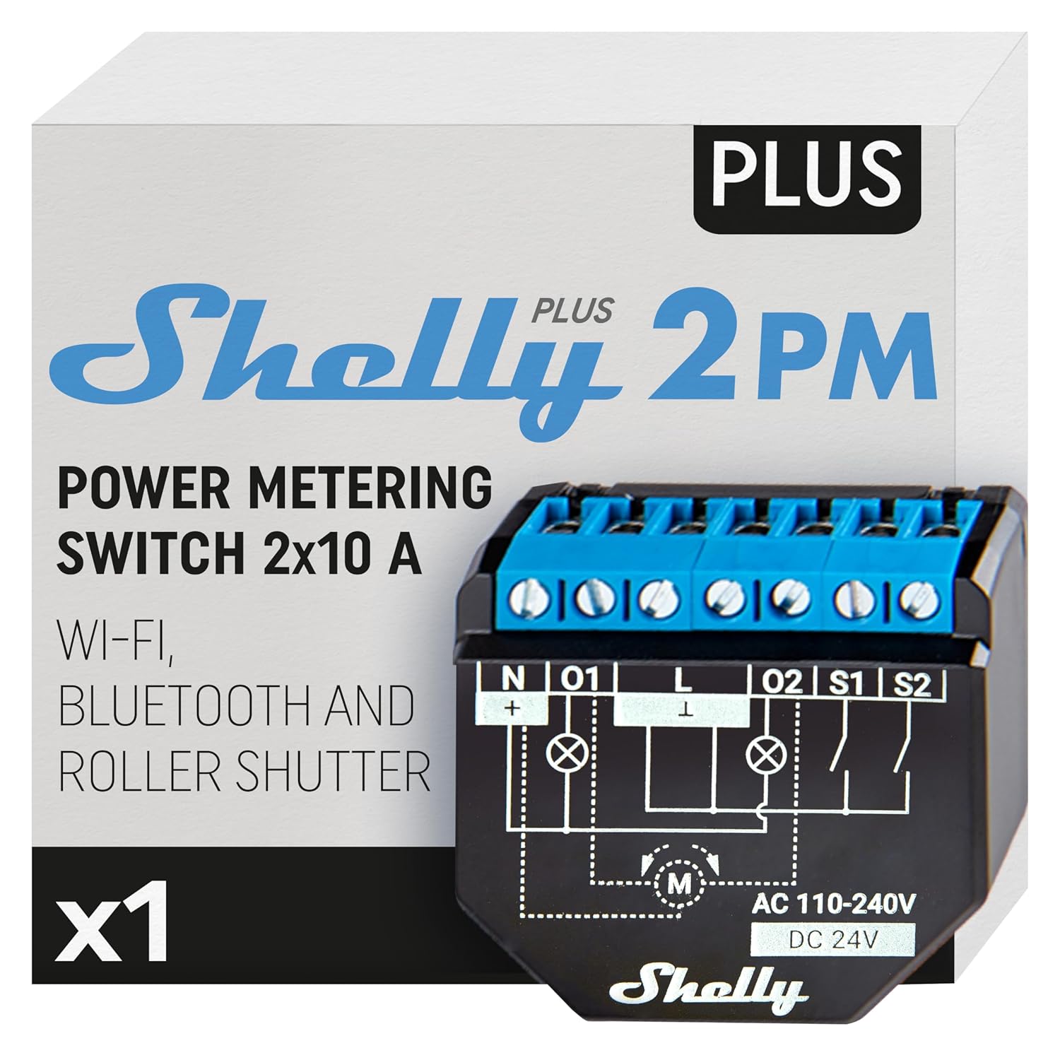 Shelly Plus 2PM | WiFi & Bluetooth 2 Channels Smart Relay Switch with Power Metering | Home Automation | Roller Shutters | Remote Control | Alexa & Google Home | iOS Android App