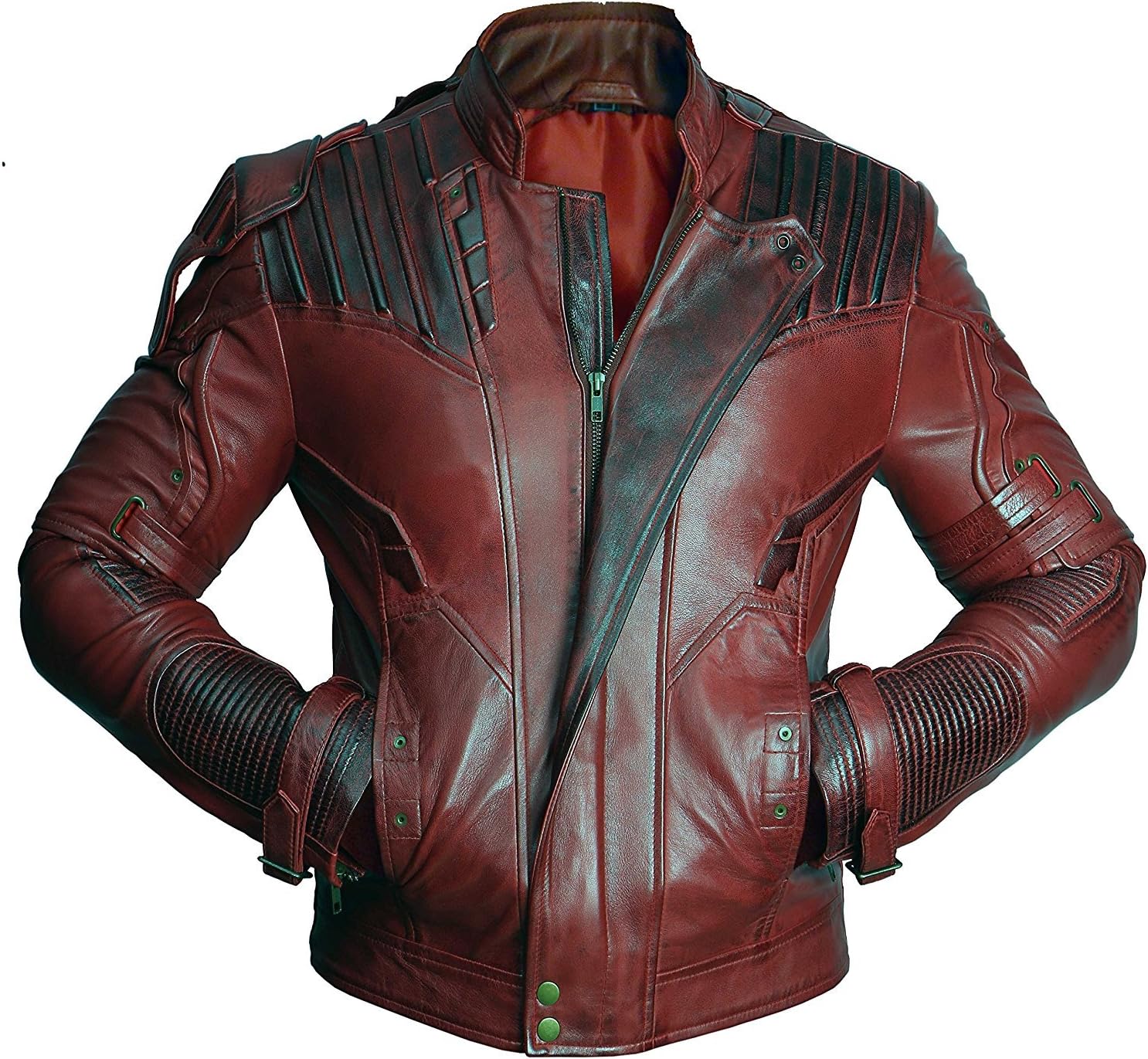 Mens Guardians Distressed Red Maroon Leather Jacket