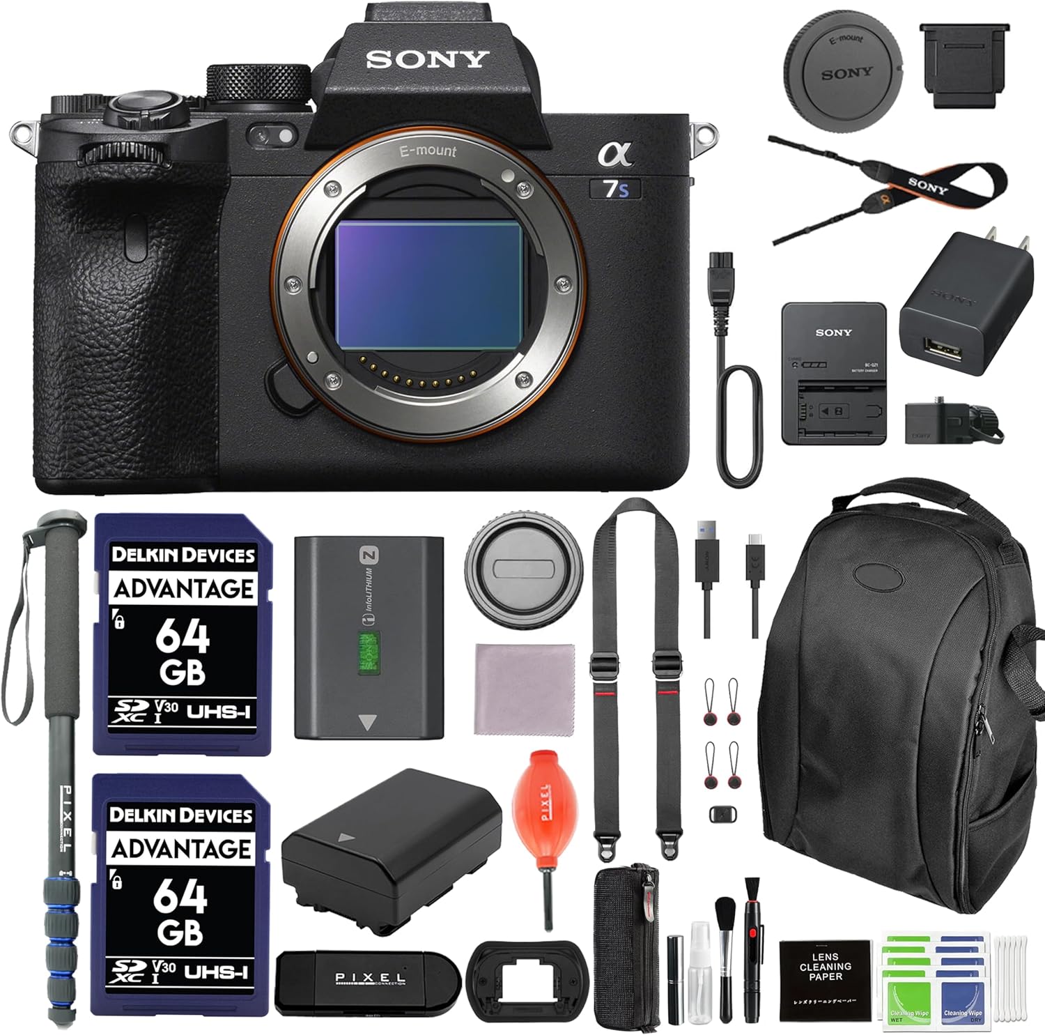 Sony a7S III Mirrorless Full Frame Camera Bundle with Extra Battery, Backpack, 2X 64GB SD Memory Card, More | Sony Alpha 7S III